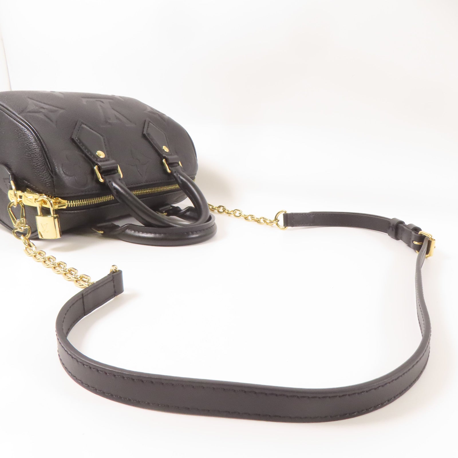 LOUIS VUITTON Monogram Empreinte Speedy Bandouliere 20金扣手挽肩背兩用袋黑色