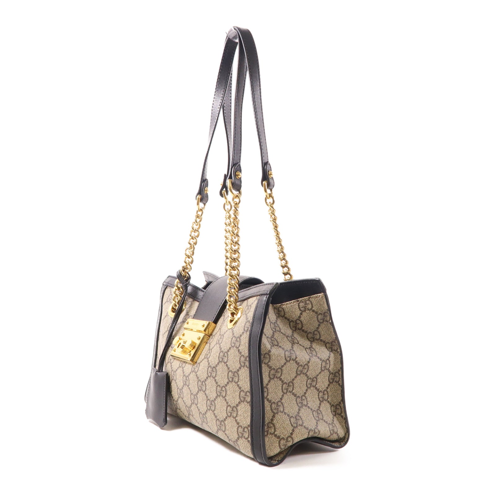 GUCCI 塗層帆布Padlock金扣肩背袋啡色/黑色