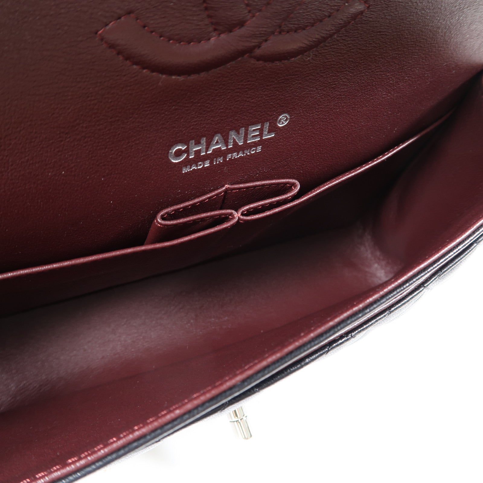 CHANEL 菱格羊皮皮革Classic 25cm銀扣鏈帶肩背袋黑色