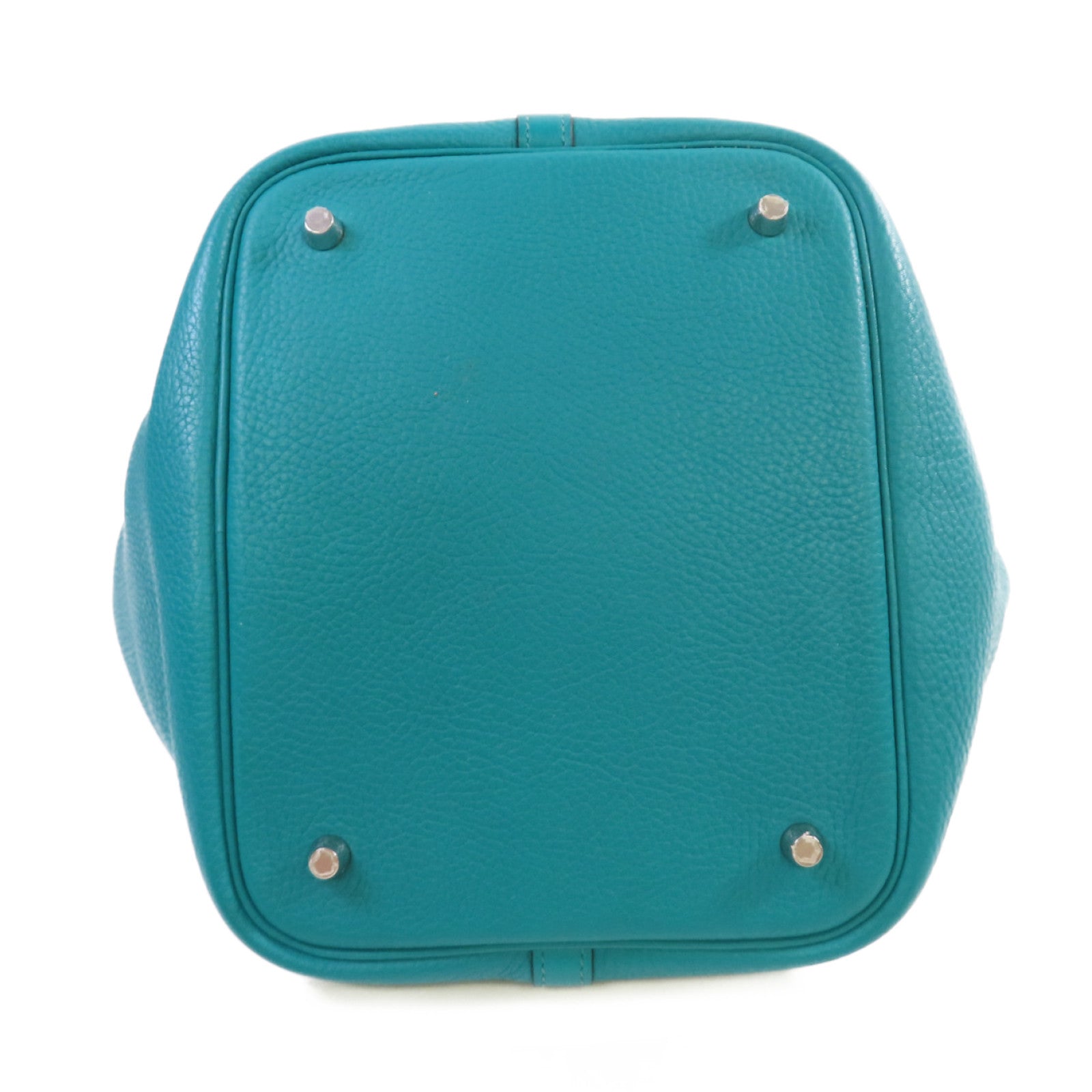 HERMES 【激減優惠】Clemence皮革Picotin MM Tote Bag銀扣手挽袋Bleu Paon孔雀藍色