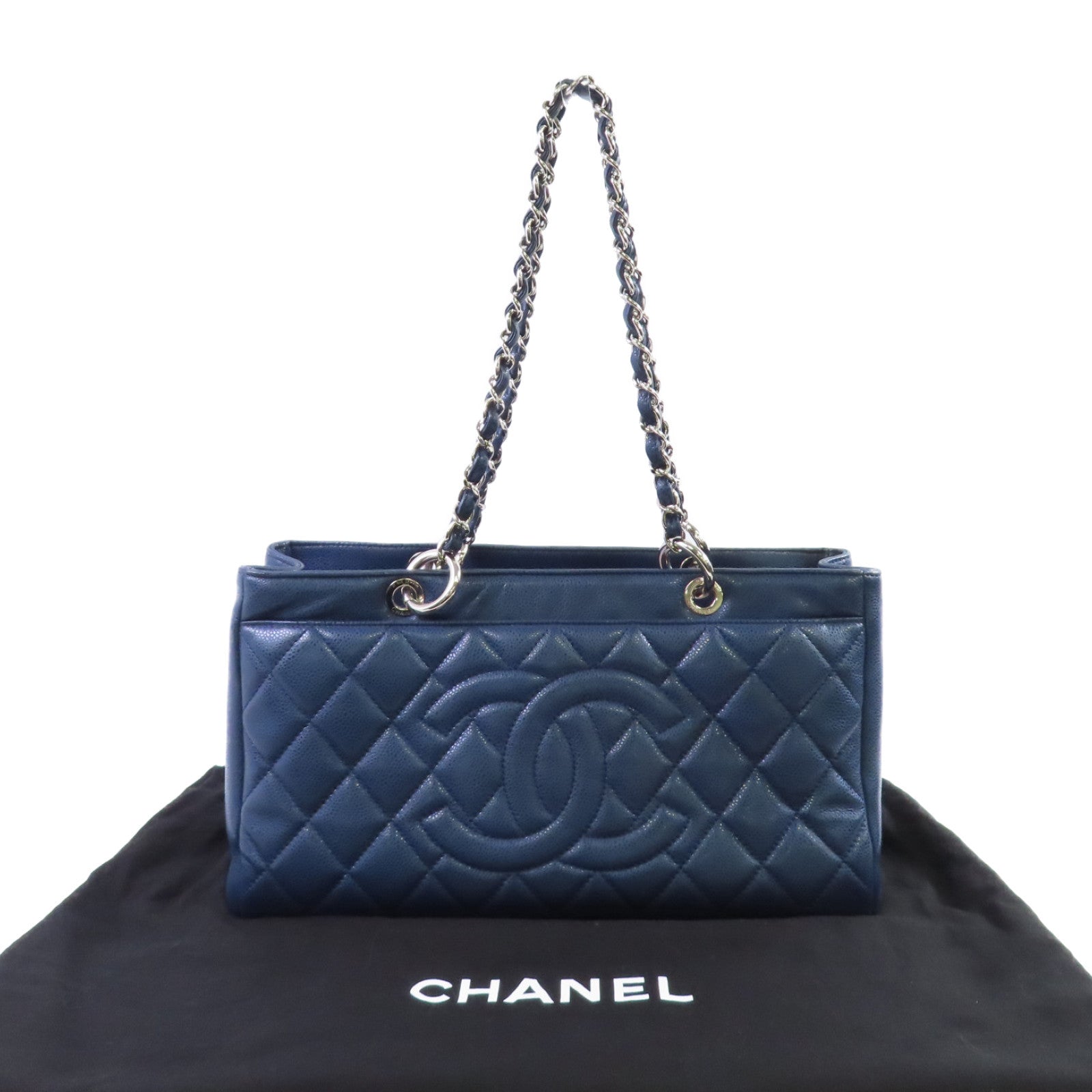 CHANEL 【激減優惠】菱格牛皮皮革Chain Shoulder Bag銀扣鏈帶肩背袋寶藍色