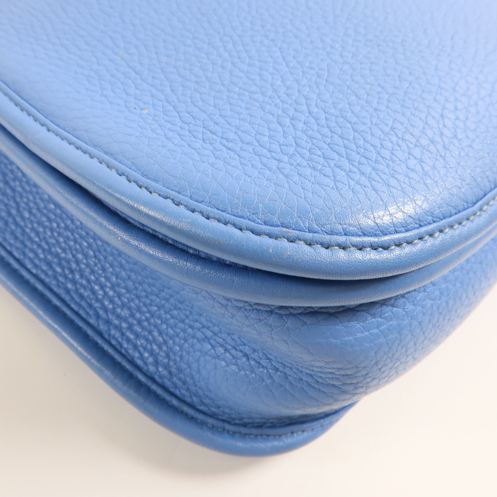 HERMES PHW Evelyne PM Shoulder Bag Taurillon Clemence Leather Bleu Paradis