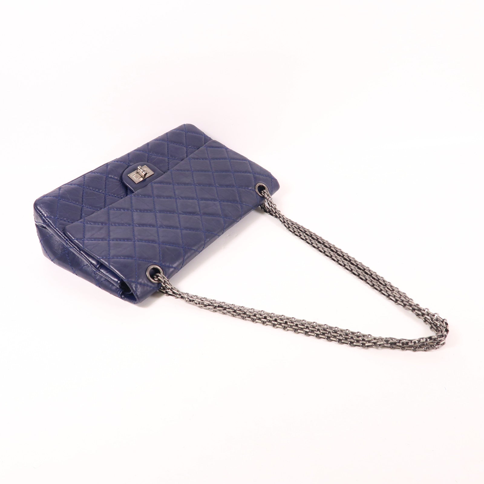 CHANEL CC SHW 2.55 Chain Shoulder Bag Calfskin Leather Navy