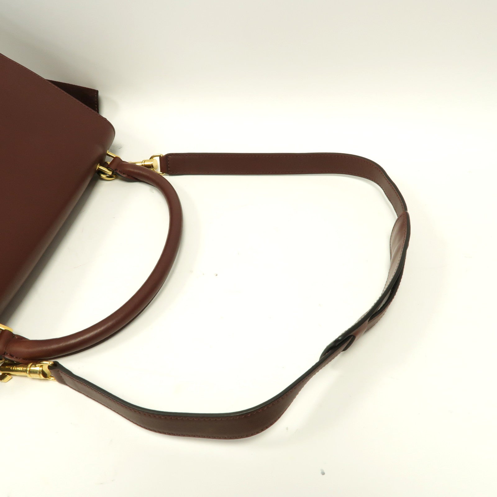 CELINE **【激減優惠】牛皮皮革Trapeze金扣手挽肩背兩用袋紅棕色