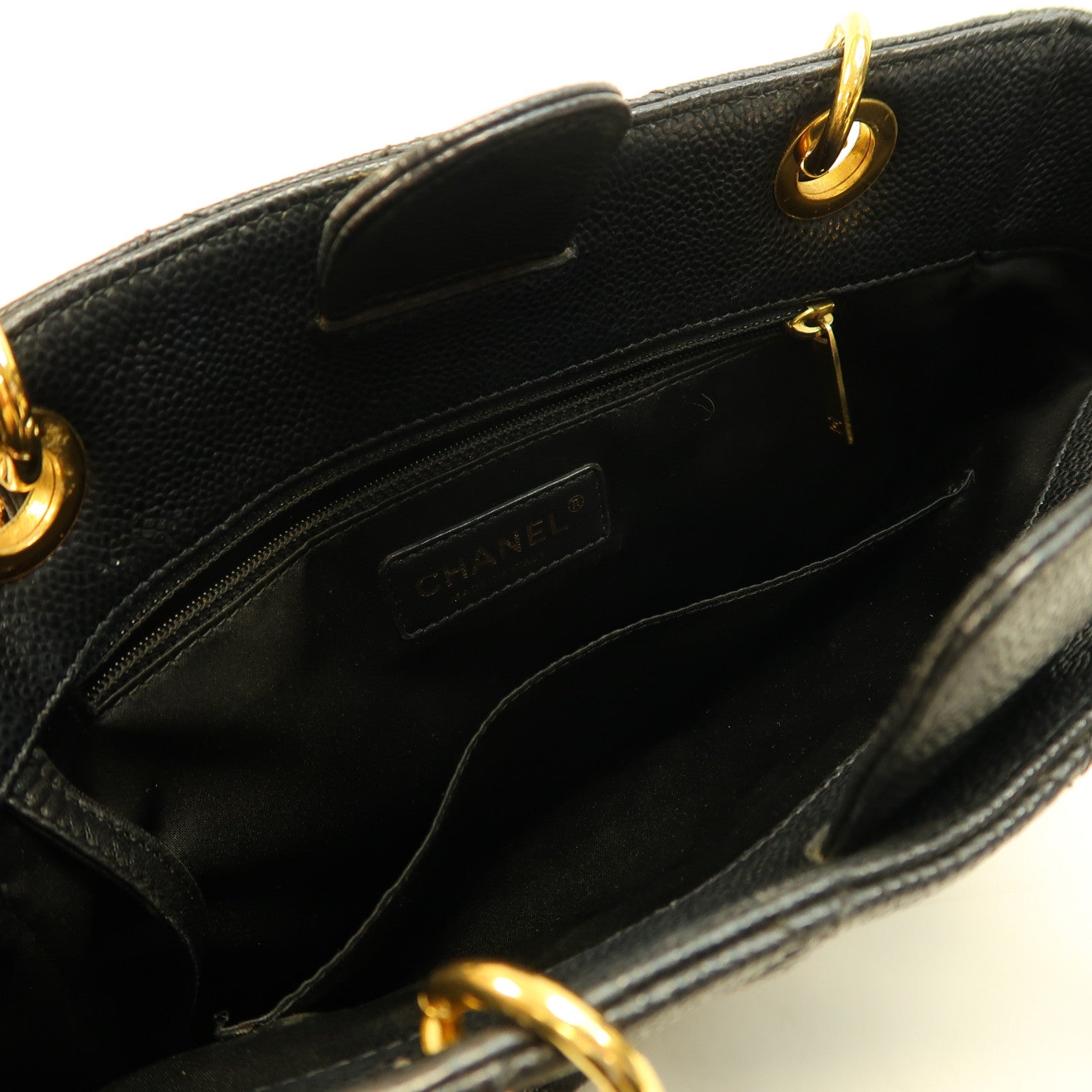 CHANEL 菱格Caviar皮革PST Petite Shopping Tote Bag金扣鏈帶手挽袋黑色