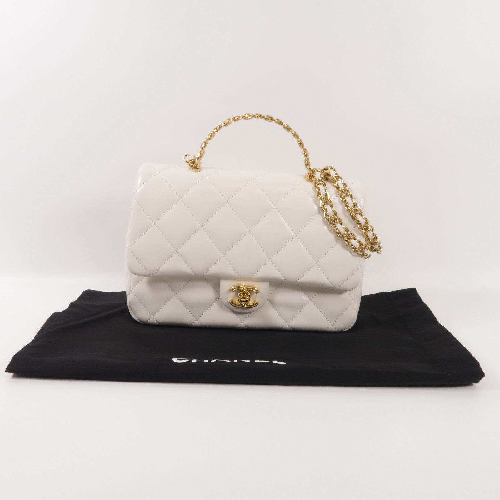 CHANEL 羊皮皮革Flap Bag金扣手挽肩背兩用袋