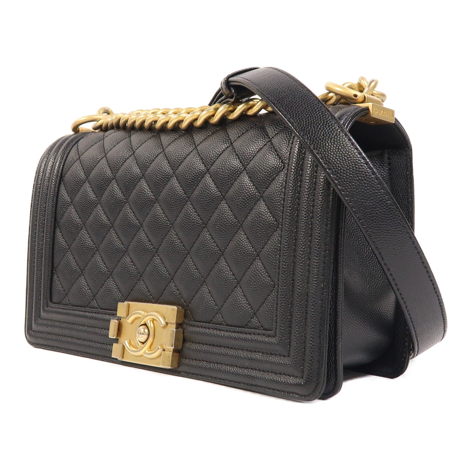 CHANEL 牛皮皮革Boy 25金扣鏈帶肩背袋