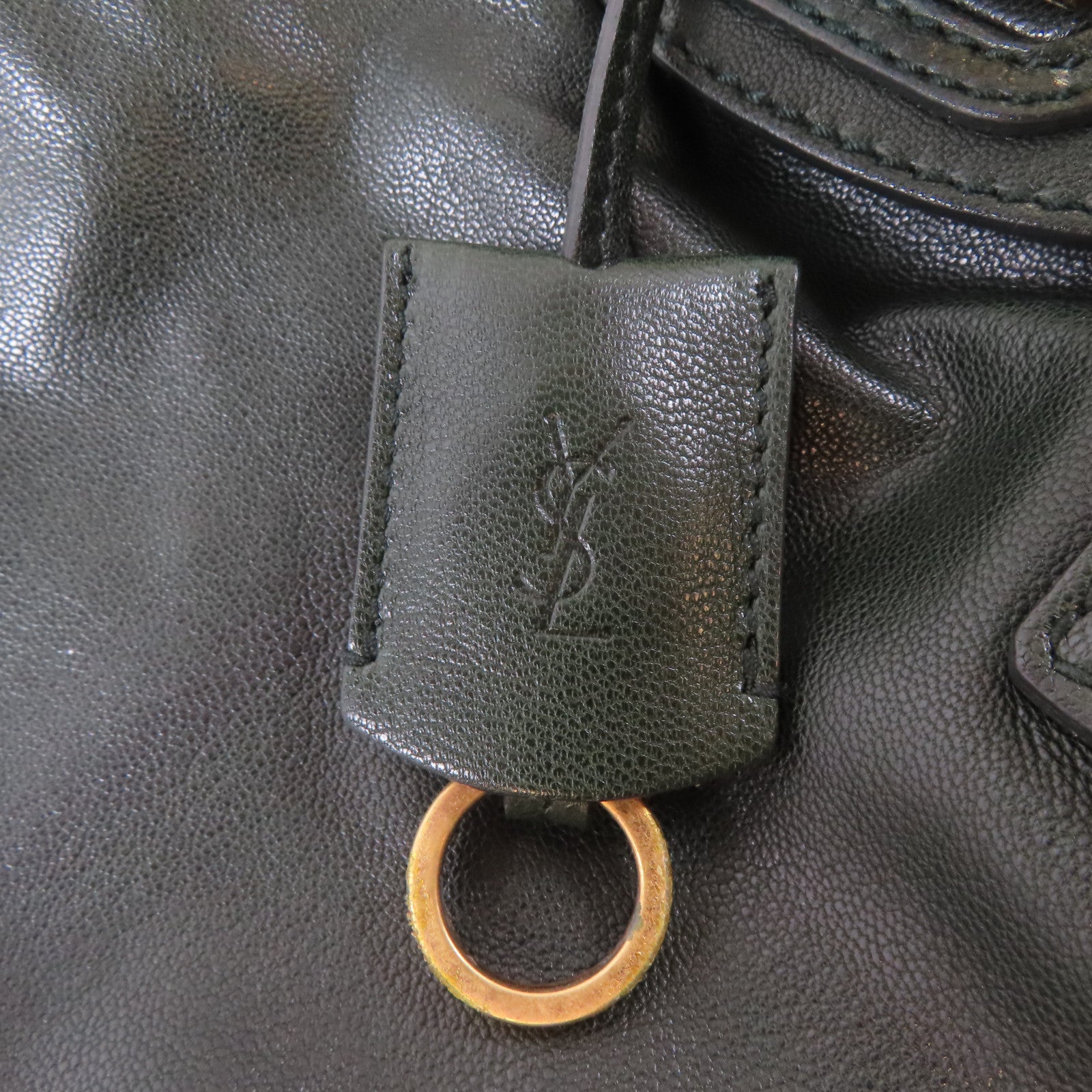 YVES SAINT LAURENT 【激減優惠】牛皮皮革Handbag金扣手挽袋深綠色