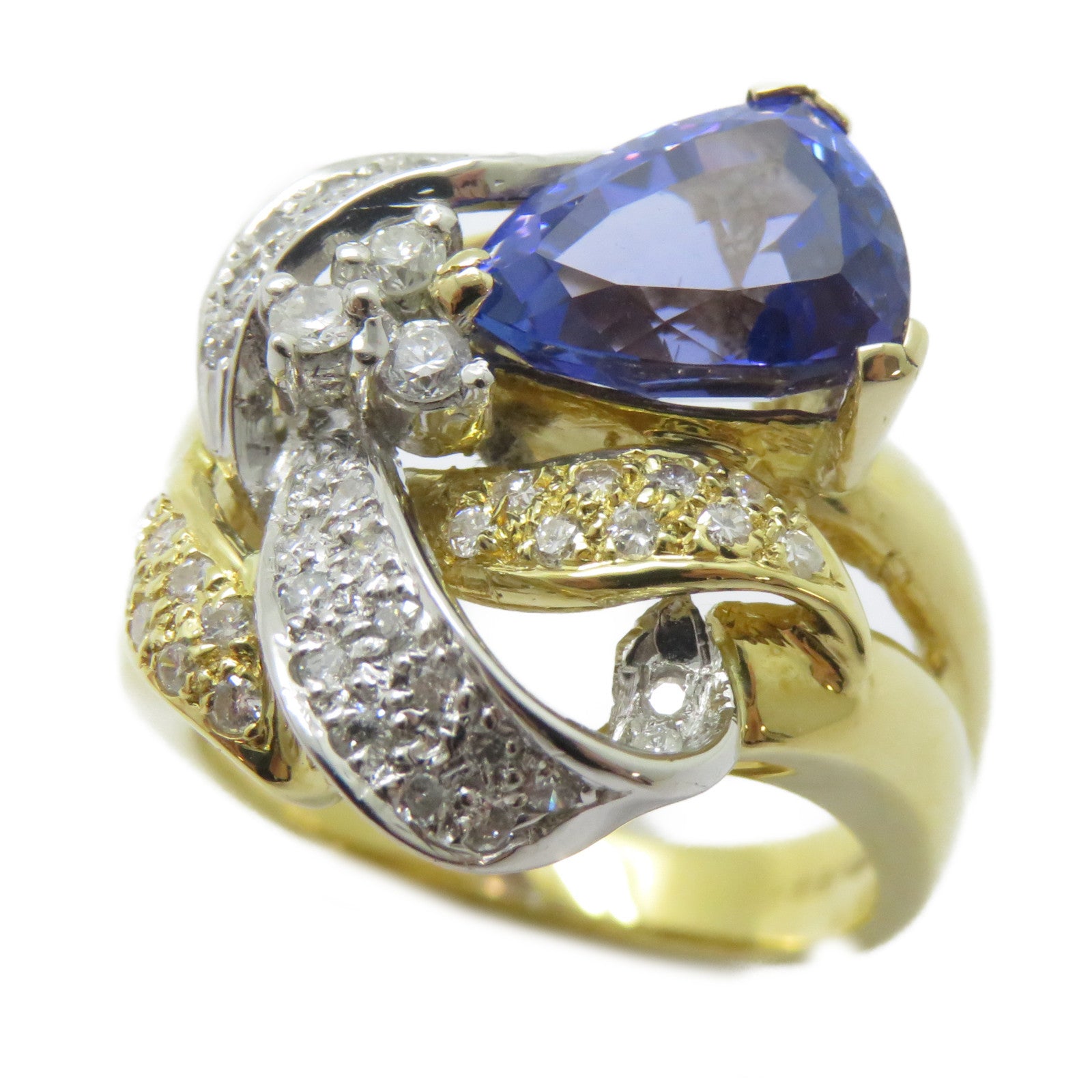 JEWELRY 【激減優惠】18K黃金/PT900鉑金Tanzanite Ring 2.76ct坦桑石/0.45ct鑽石戒指US#6