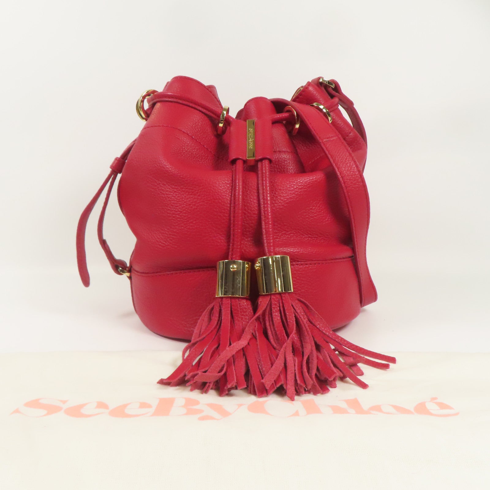 SEE BY CHLOE GHW Shoulder Bag Calfskin Leather Red