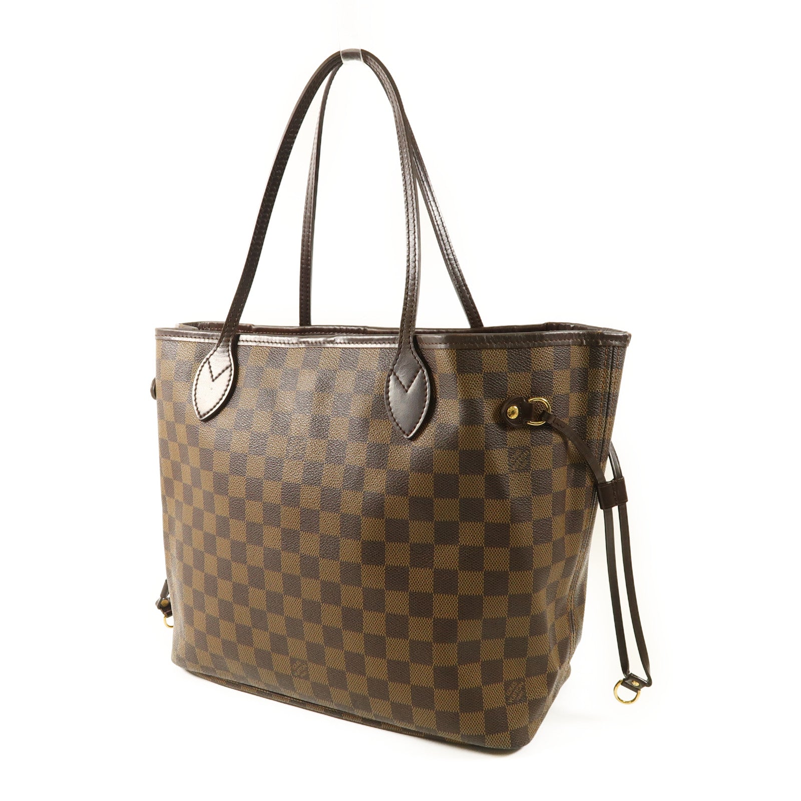 LOUIS VUITTON Damier Neverfull MM金扣手挽袋棕色