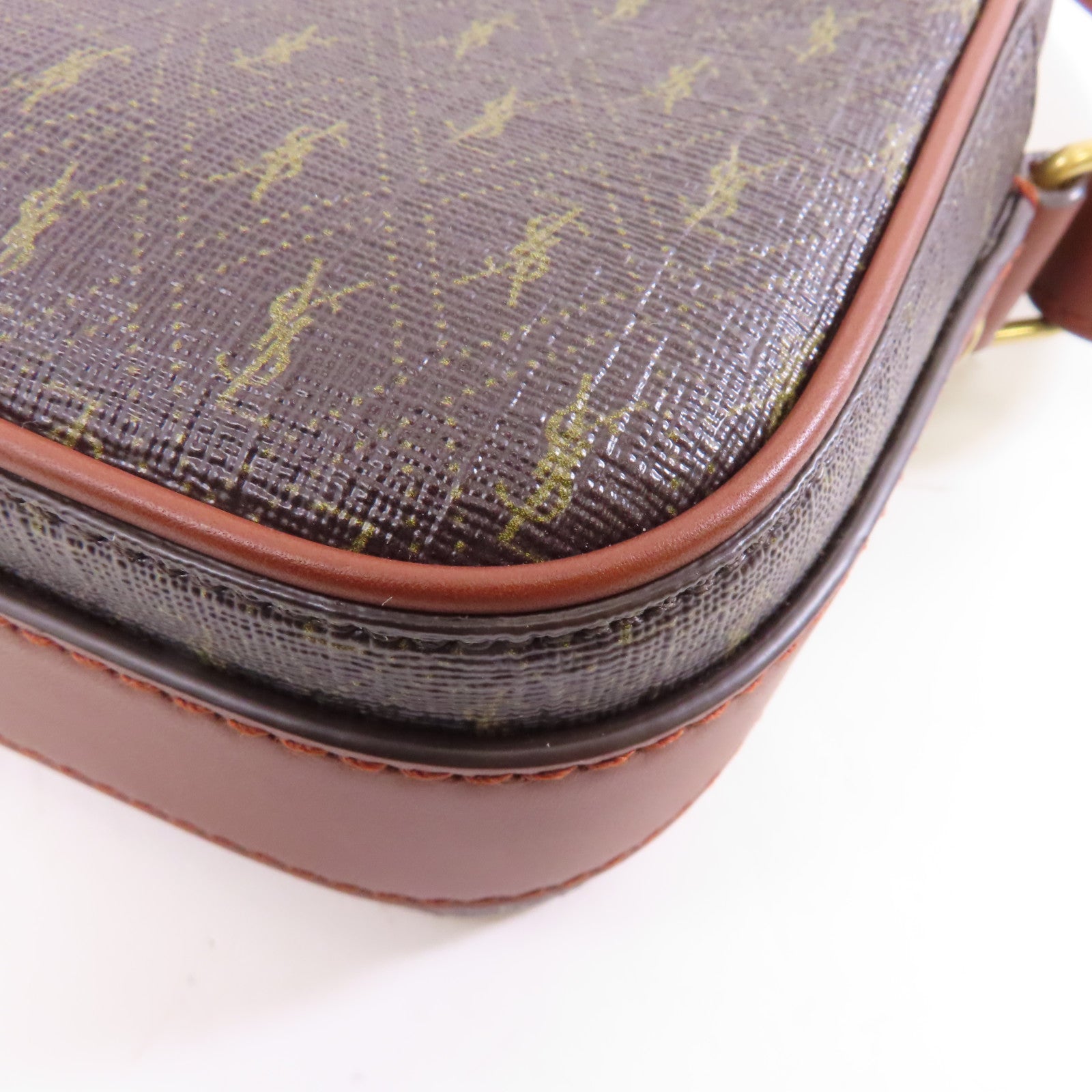 SAINT LAURENT 塗層帆布/皮革Shoulder Bag金扣肩背袋啡色