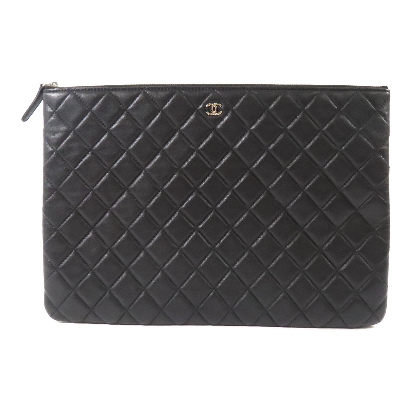 CHANEL 羊皮皮革Clutch銀扣手拿包