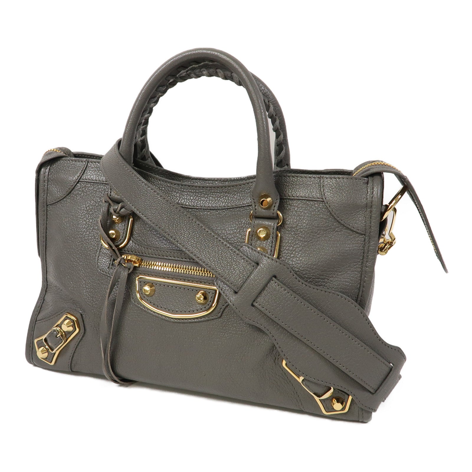 BALENCIAGA 牛皮皮革Classic City Bag金扣手挽肩背兩用袋灰色