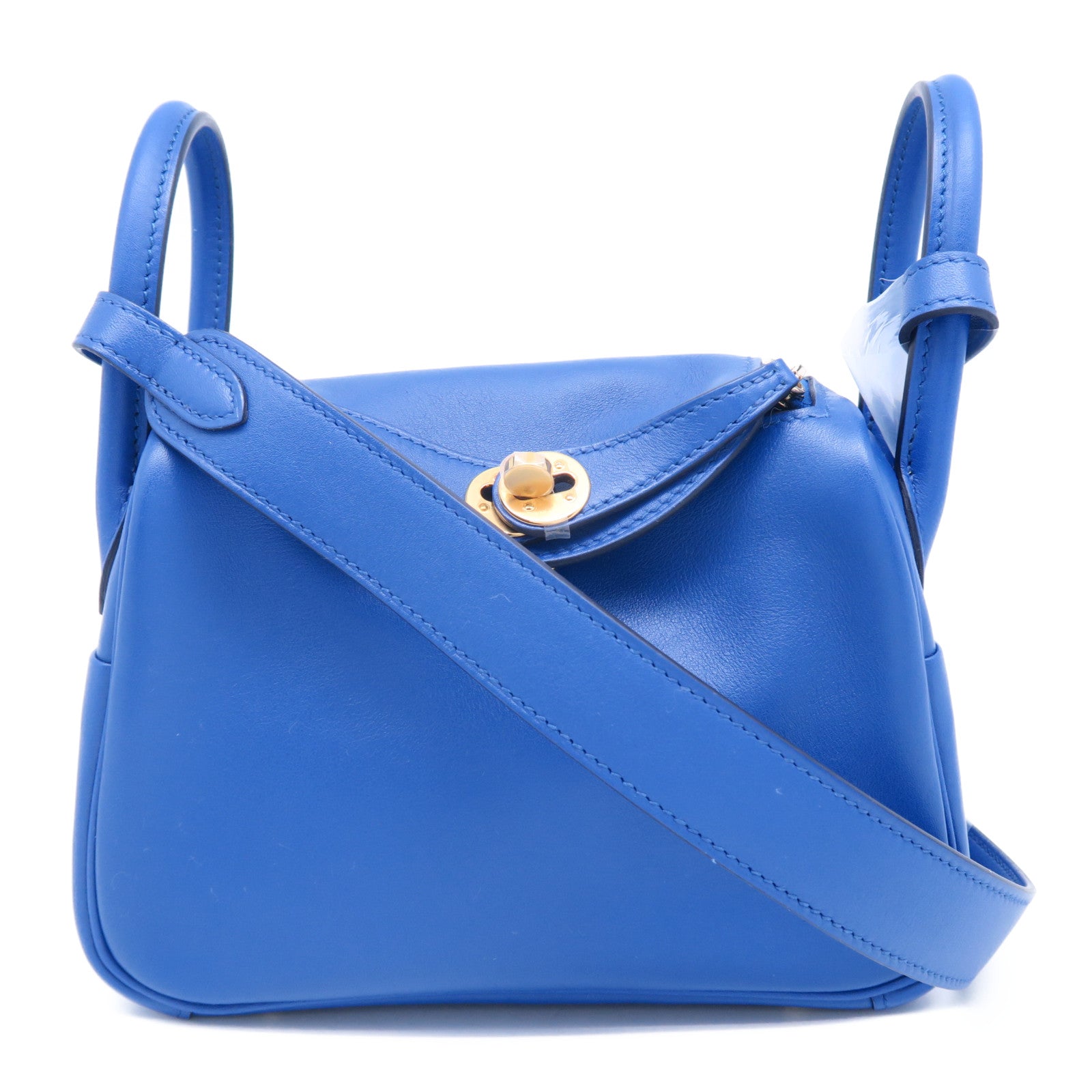 HERMES 【激減優惠】Veau Swift皮革Mini Lindy金扣肩背袋藍色