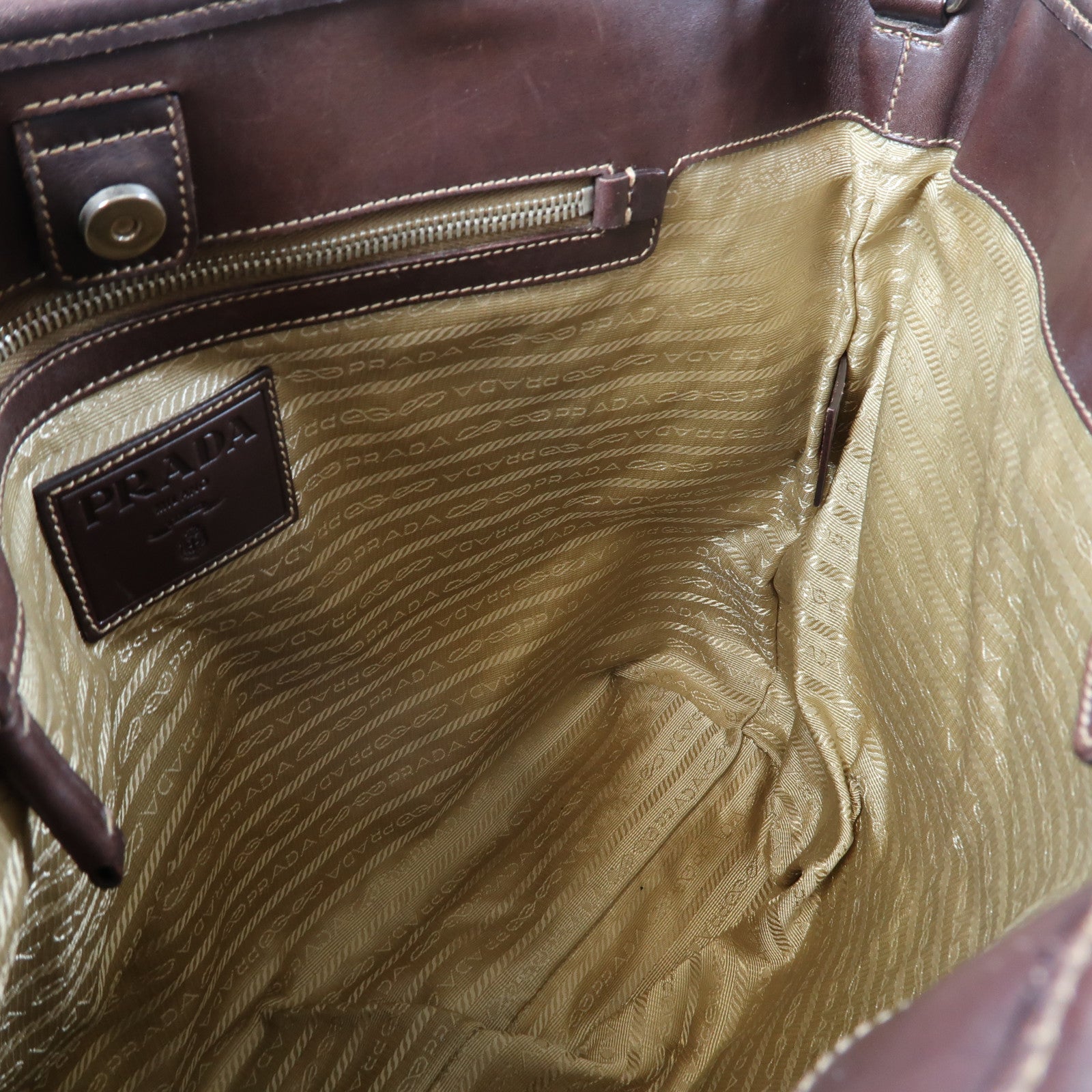 PRADA 帆布Shoulder Bag銀扣手挽肩背兩用袋啡色