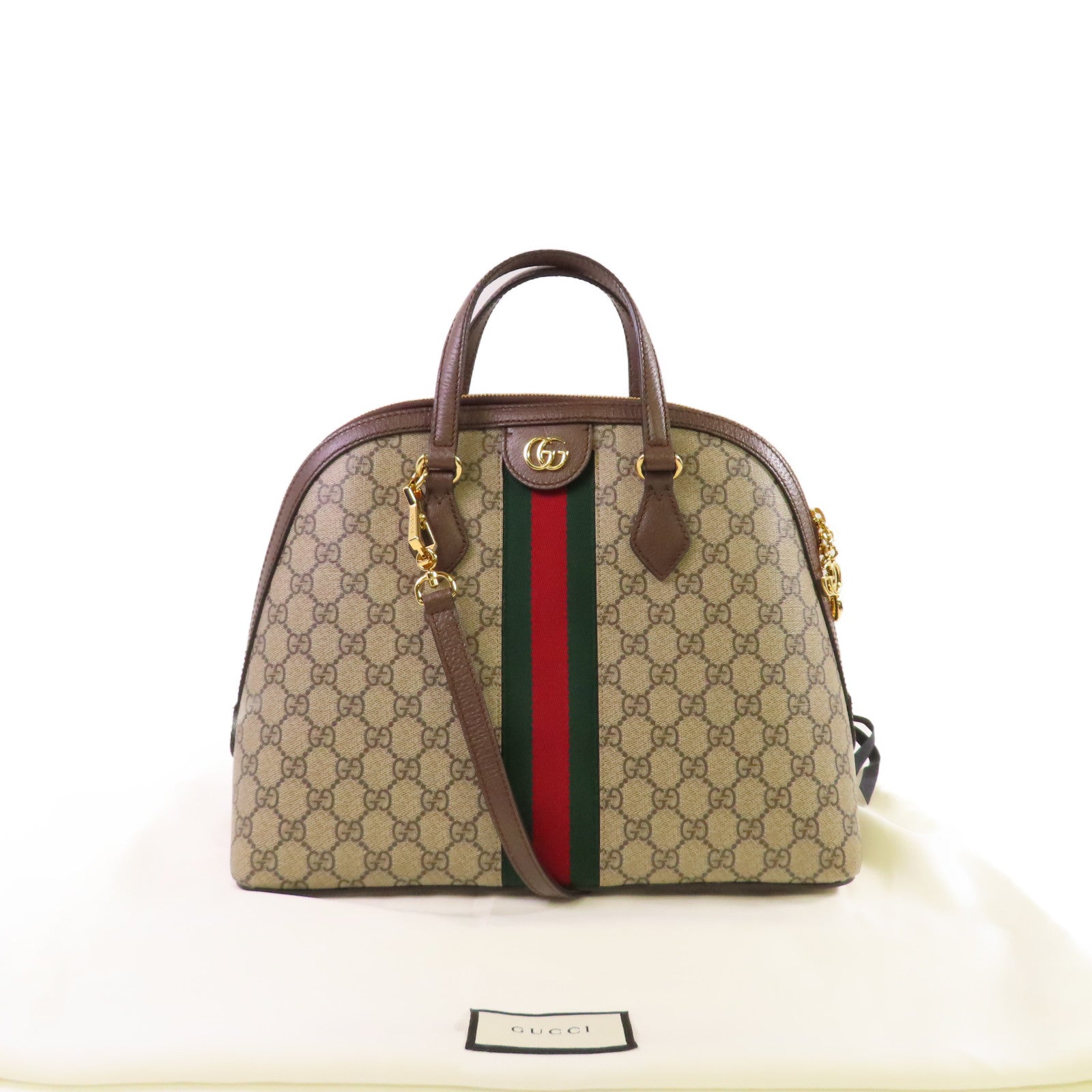 GUCCI 塗層帆布Ophidia GG 2Way Shoulder Bag金扣手挽肩背兩用袋啡色