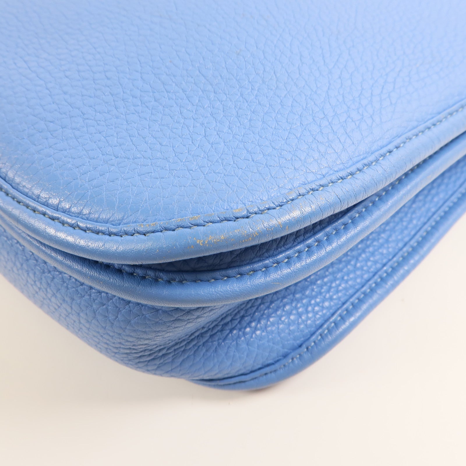 HERMES PHW Evelyne PM Shoulder Bag Taurillon Clemence Leather Bleu Paradis