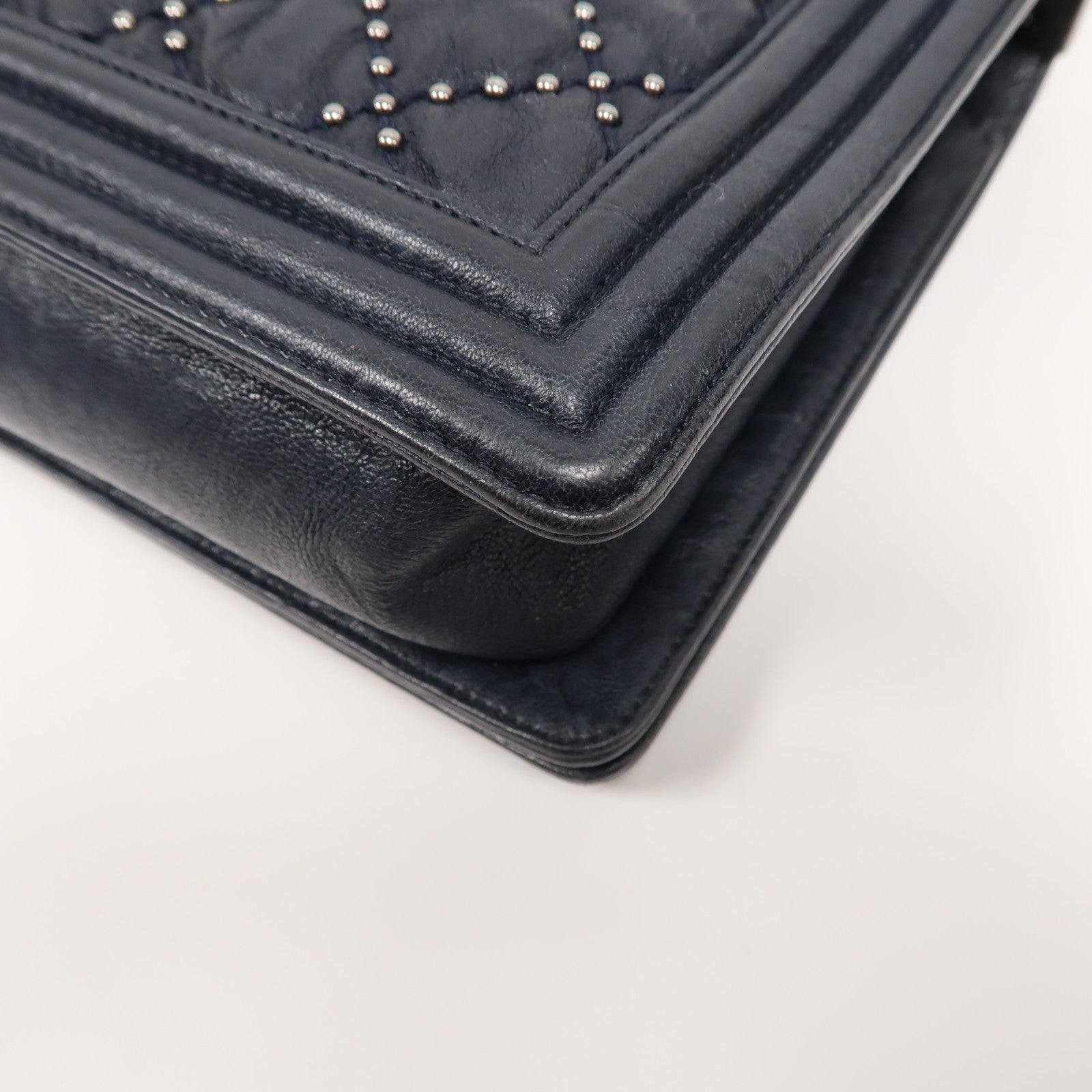 CHANEL 【激減優惠】菱格牛皮皮革Boy Chain Shoulder銀扣鏈帶肩背袋藍色