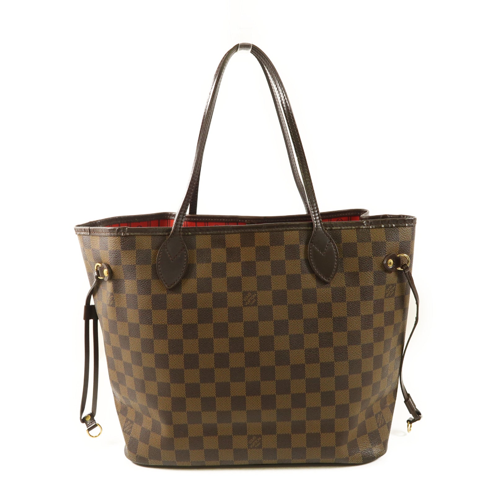 LOUIS VUITTON Damier Neverfull MM金扣手挽袋棕色