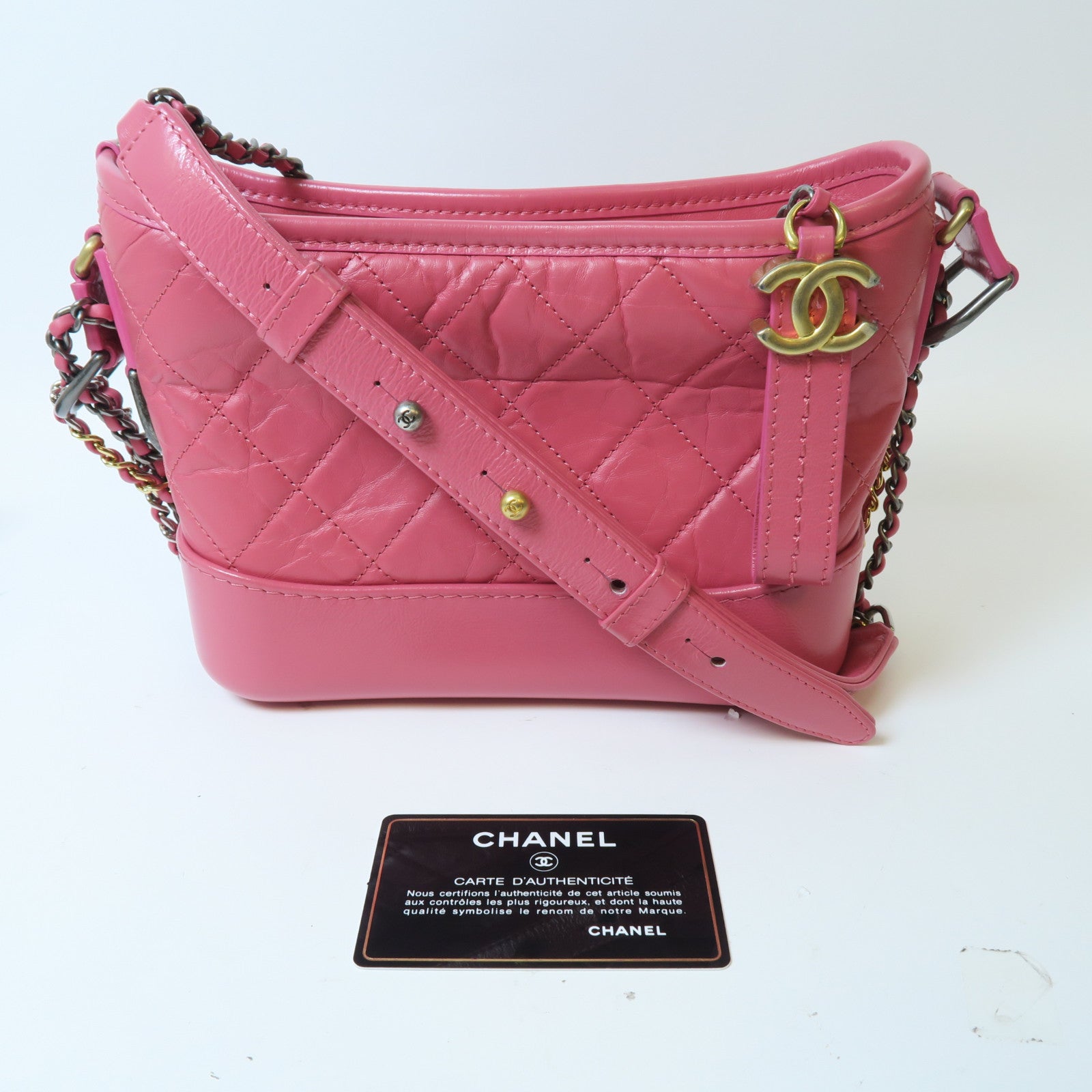 CHANEL 【激減優惠】菱格皮革Gabrielle Small鏈帶肩背袋粉紅色
