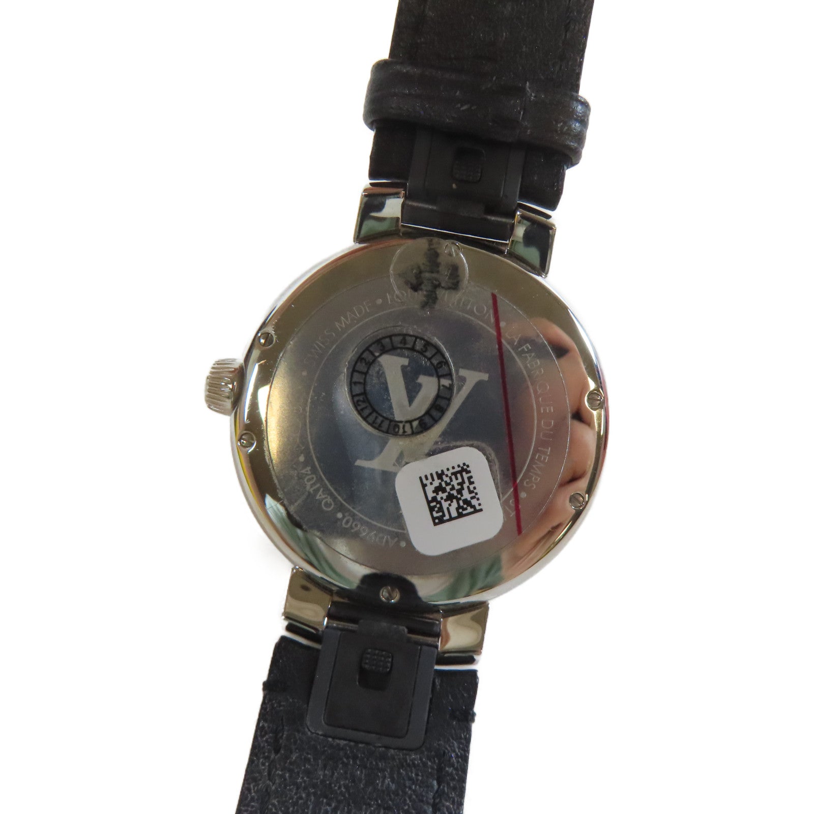 LOUIS VUITTON Tambour不鏽鋼/皮革手錶石英機芯銀色