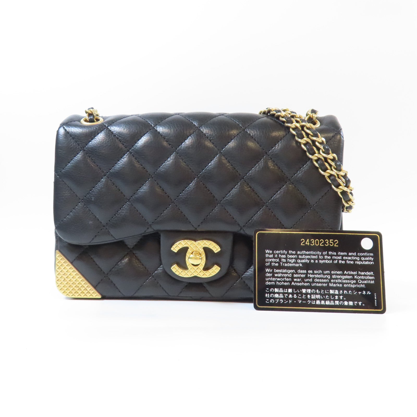 CHANEL 【激減優惠】菱格羊皮皮革Chain Shoulder金扣鏈帶肩背袋黑色