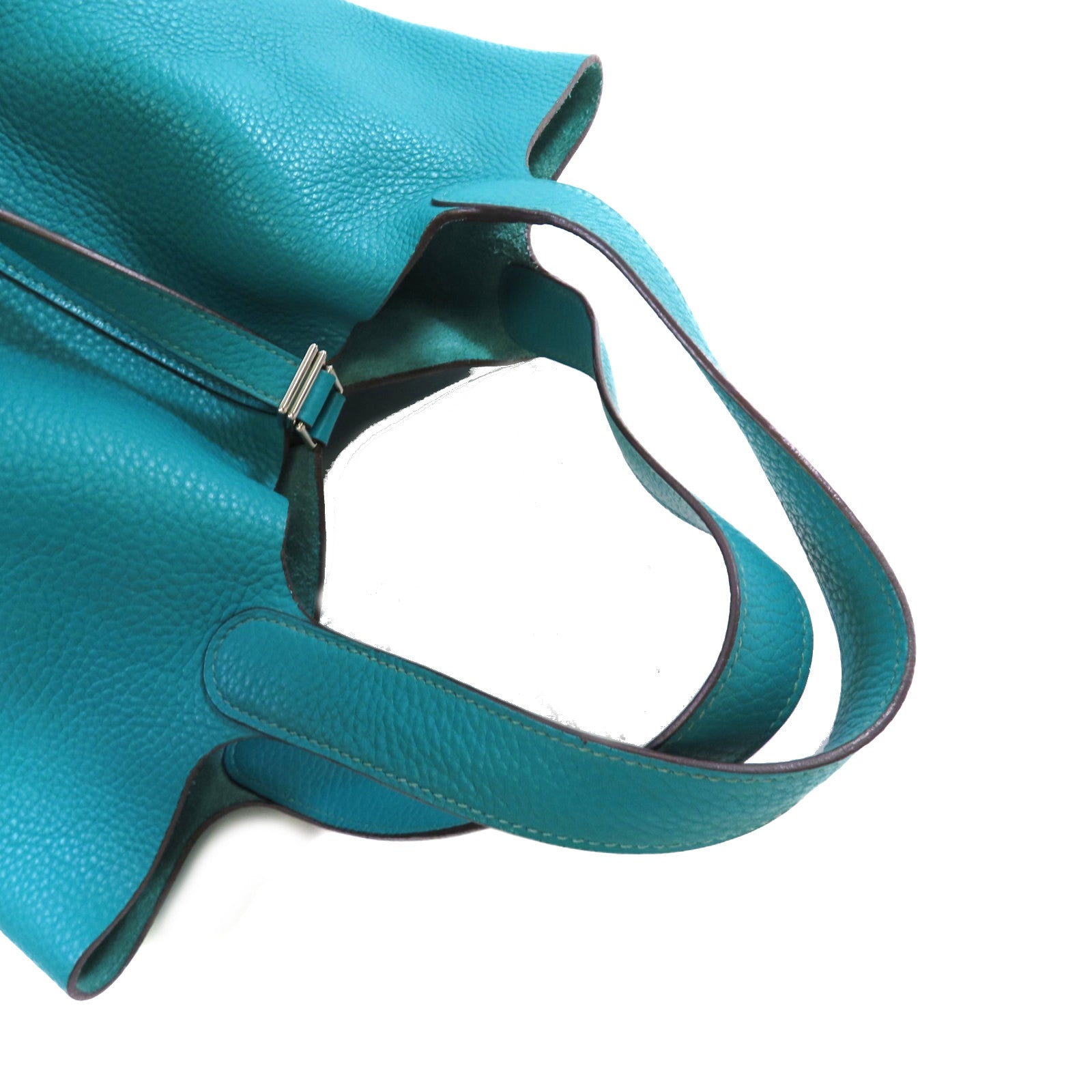 HERMES 【激減優惠】Clemence皮革Picotin MM Tote Bag銀扣手挽袋Bleu Paon孔雀藍色