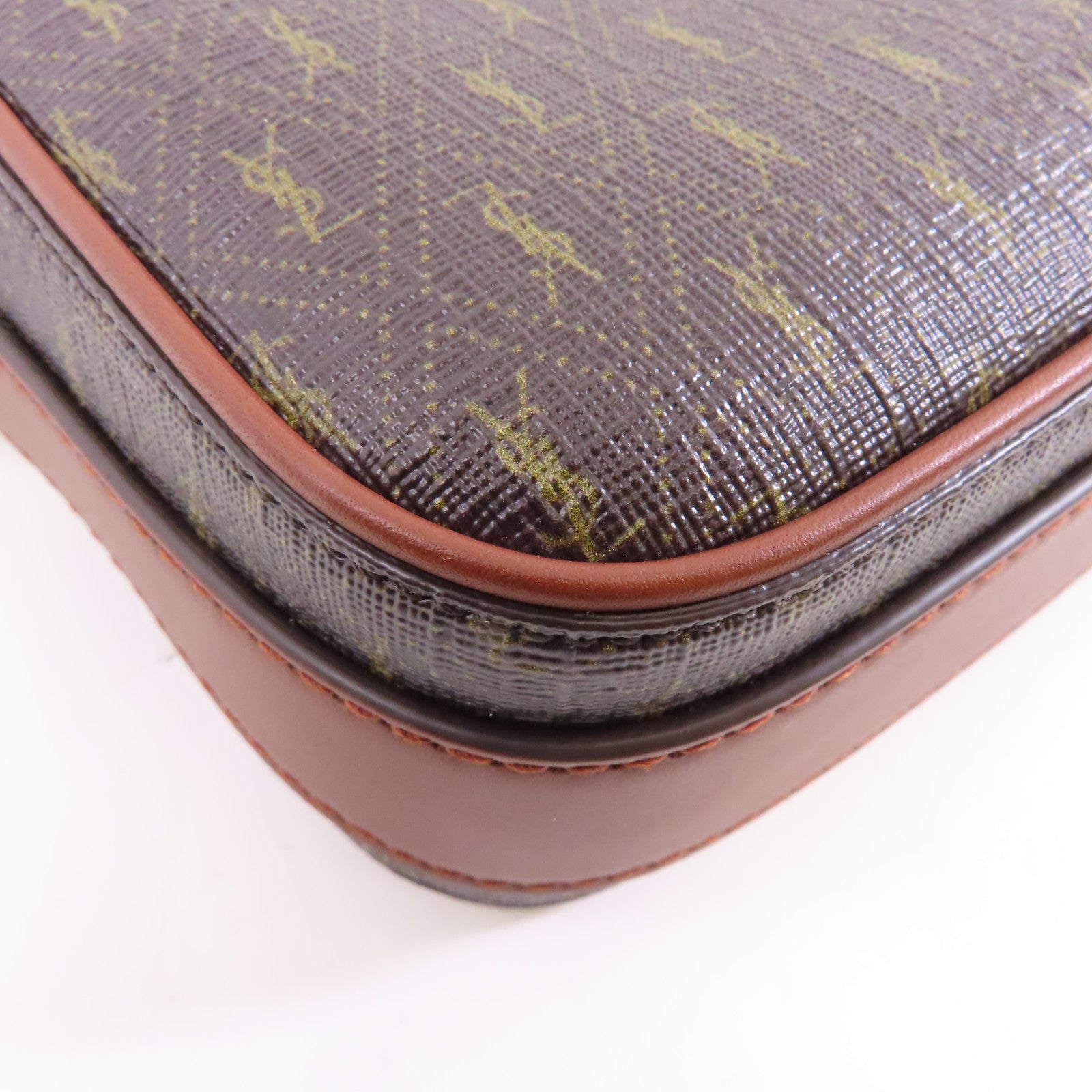 SAINT LAURENT 塗層帆布/皮革Shoulder Bag金扣肩背袋啡色