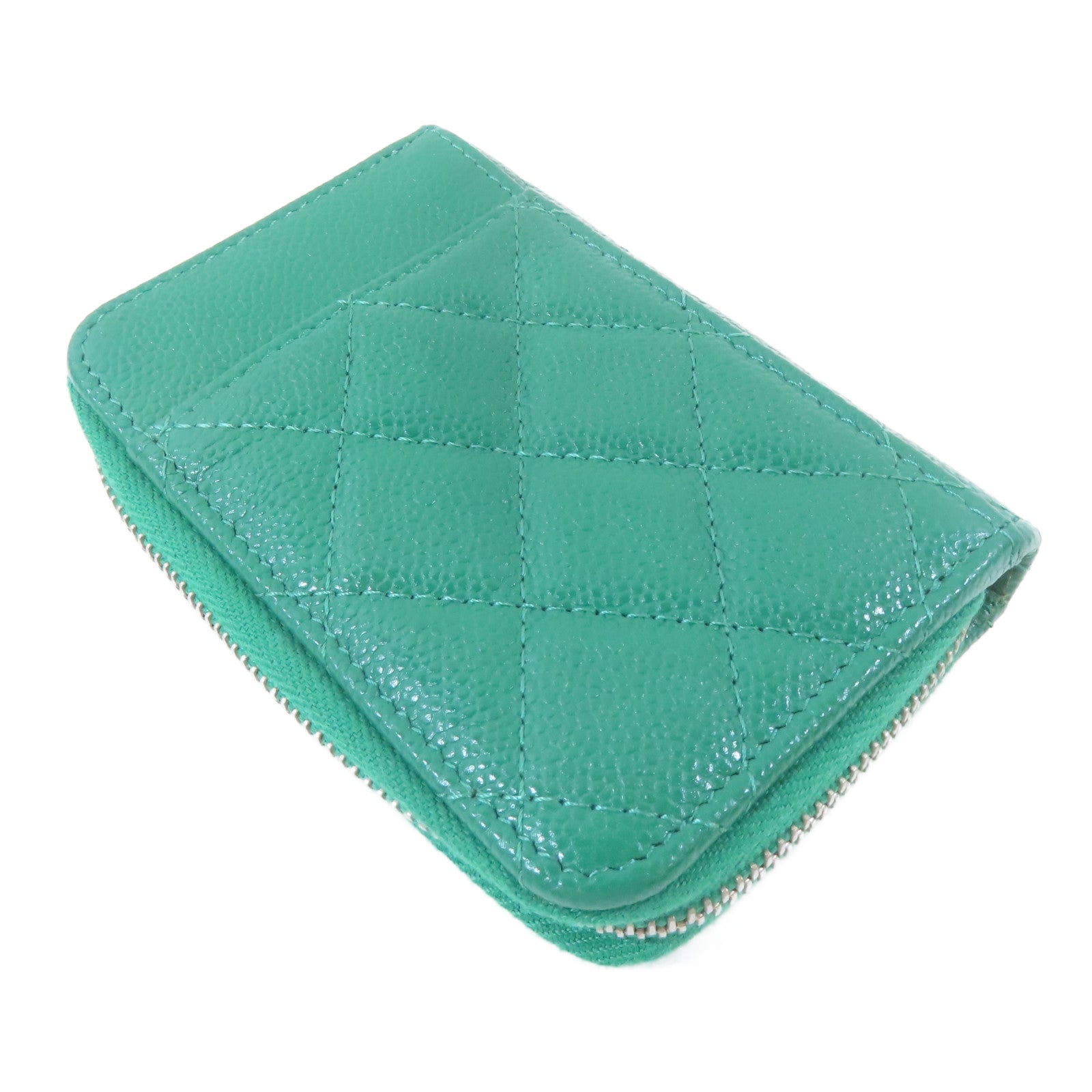 CHANEL 菱格牛皮皮革Card Case銀扣卡片套綠色