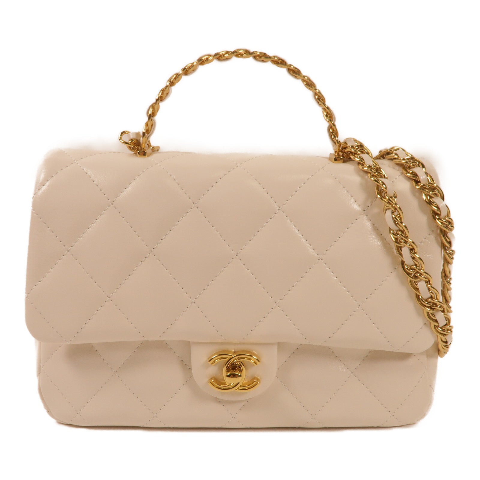 CHANEL 羊皮皮革Flap Bag金扣手挽肩背兩用袋