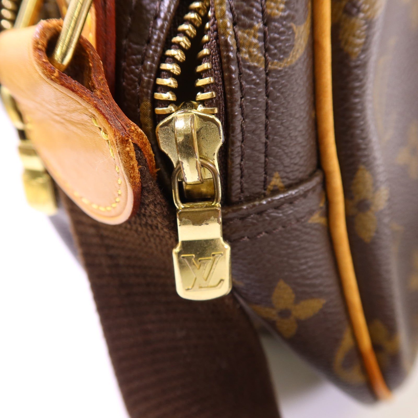 LOUIS VUITTON Monogram Reporter PM金扣肩背袋棕色