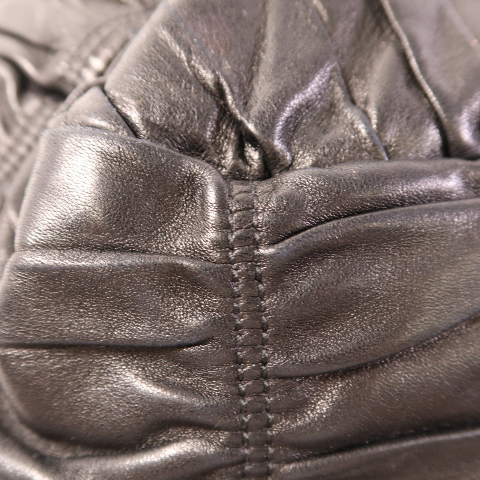 PRADA SHW Hand Bag Lambskin Leather Black