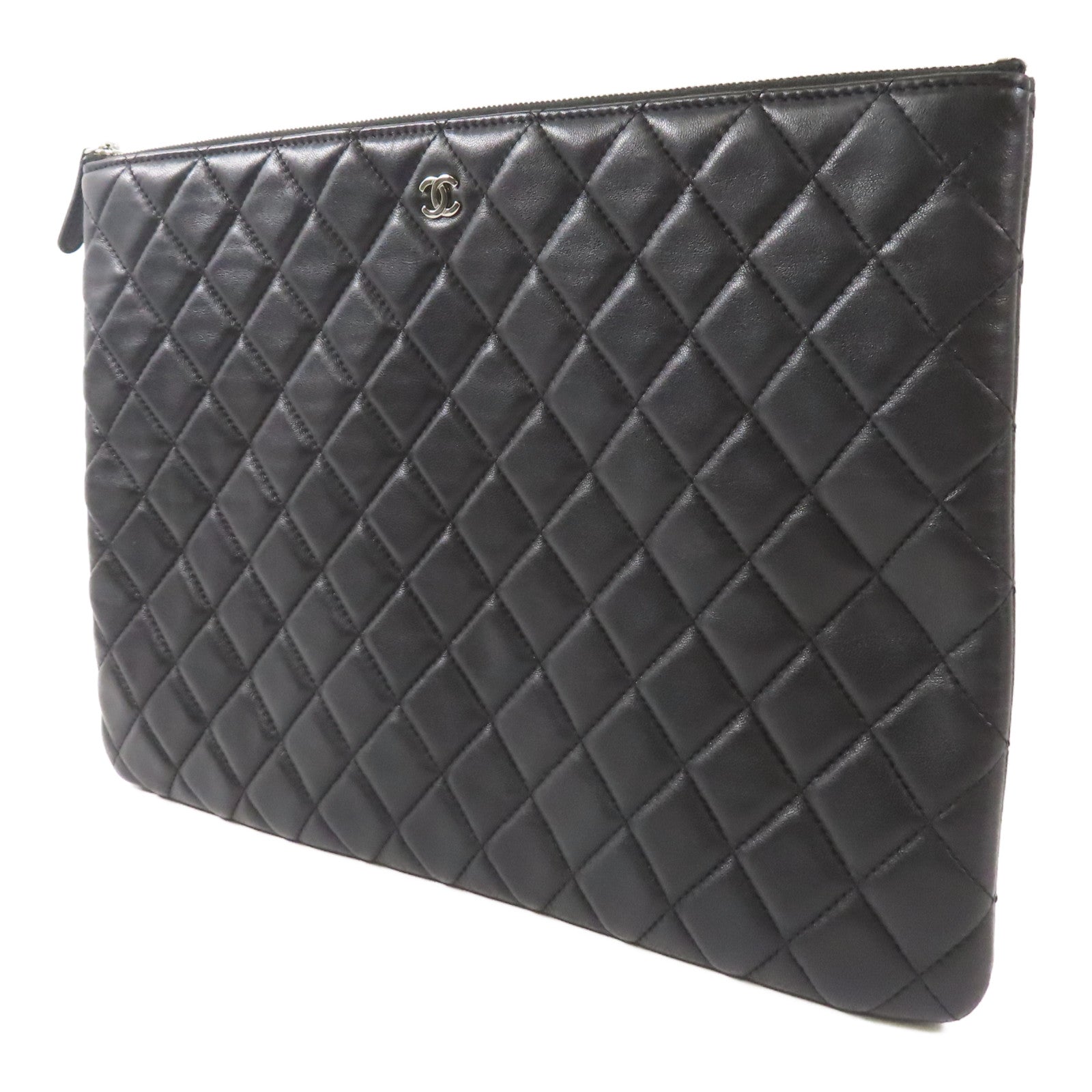 CHANEL 羊皮皮革Clutch銀扣手拿包