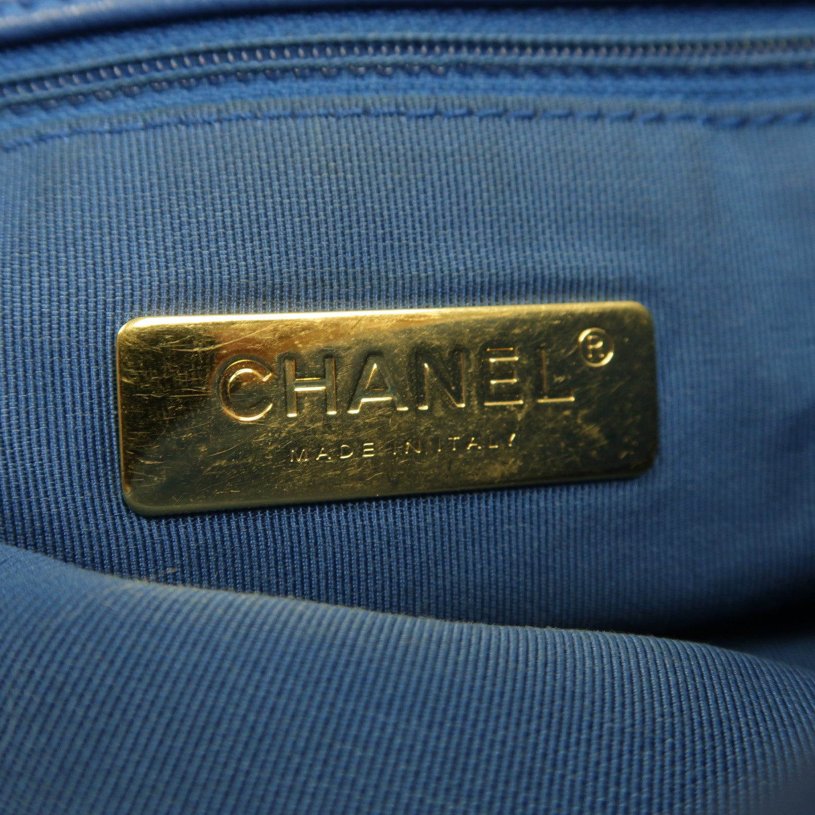 CHANEL 菱格牛皮皮革Chanel 19 Large金扣手挽肩背兩用袋藍色