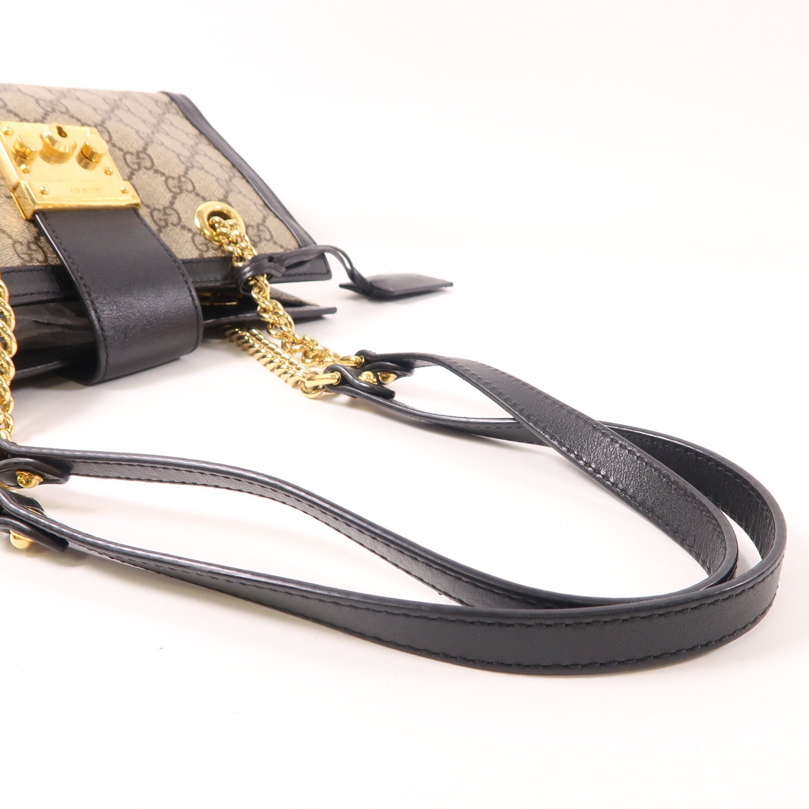 GUCCI 塗層帆布Padlock金扣肩背袋啡色/黑色