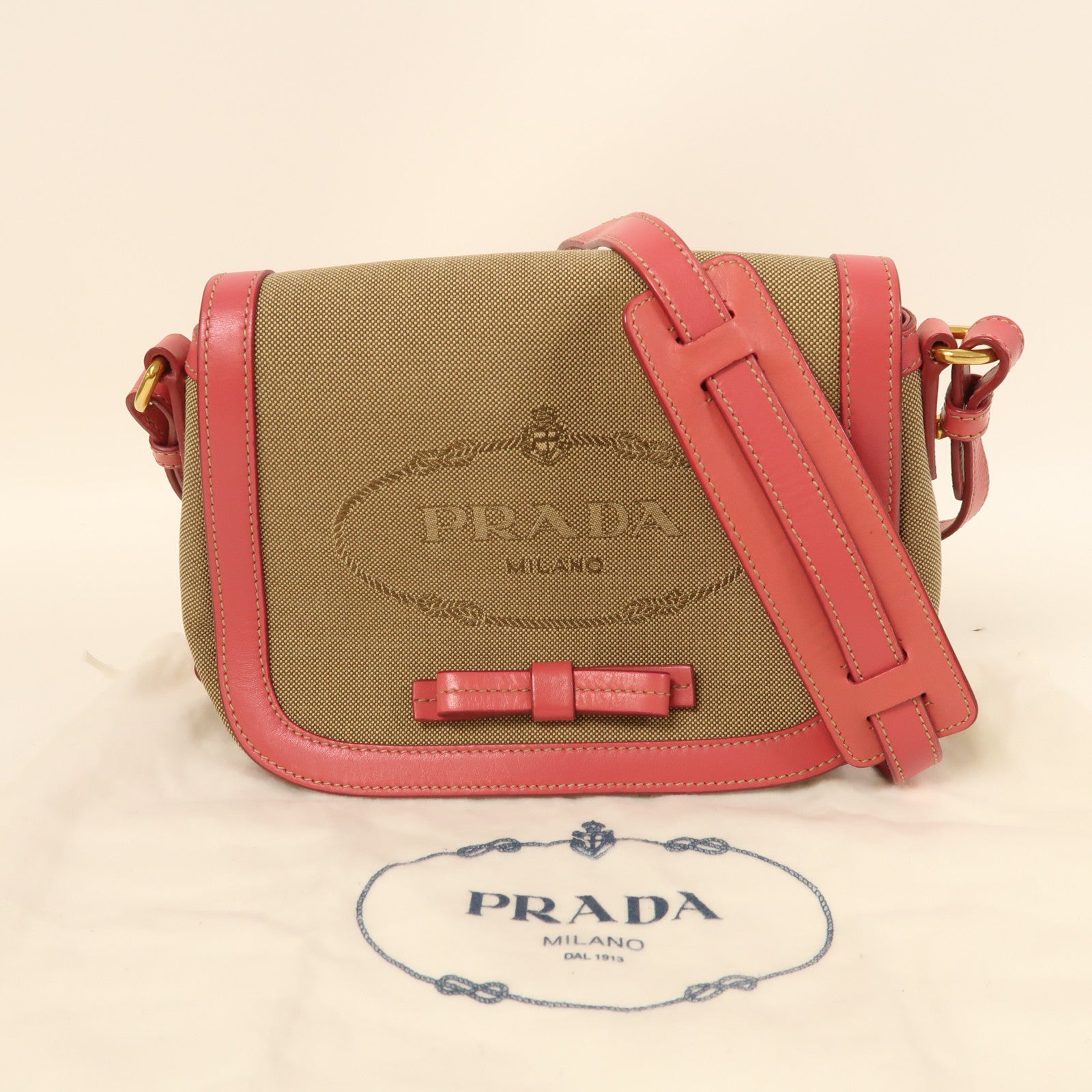 PRADA 帆布Corsaire Cloth Crossbody金扣肩背袋
