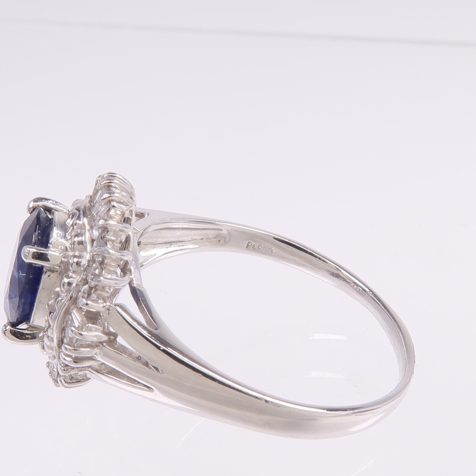 JEWELRY PT900鉑金Sapphire Diamond Ring藍寶石/鑽石戒指US#8