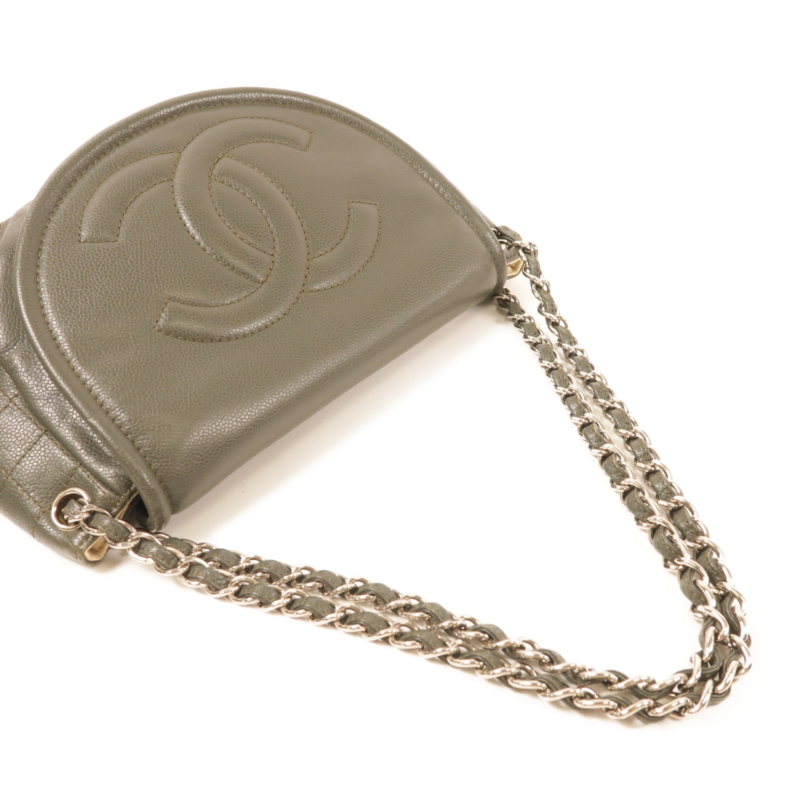 CHANEL 牛皮皮革Shoulder Bag銀扣鏈帶肩背袋