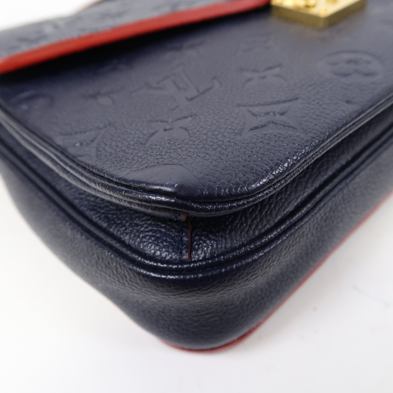 LOUIS VUITTON Monogram Empreinte Pochette Metis金扣手挽肩背兩用袋藍色
