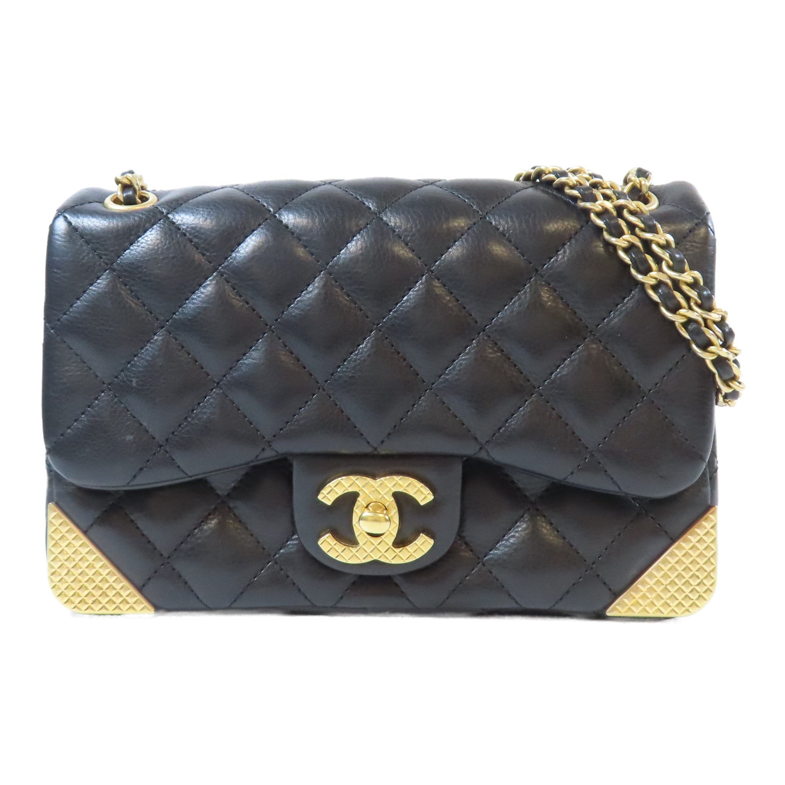 CHANEL 【激減優惠】菱格羊皮皮革Chain Shoulder金扣鏈帶肩背袋黑色
