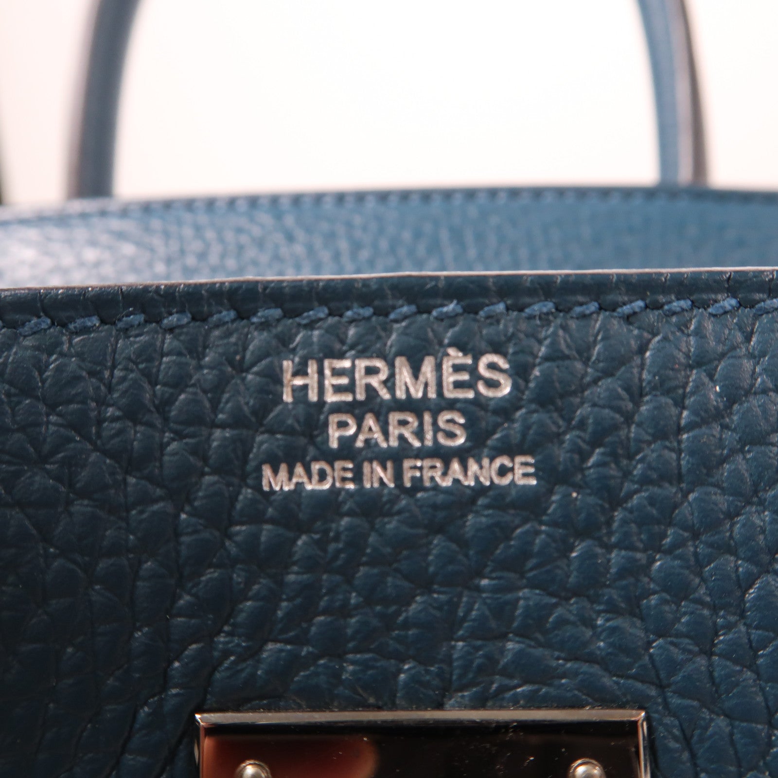 HERMES Clemence皮革Birkin 30銀扣手挽袋鴨子藍色