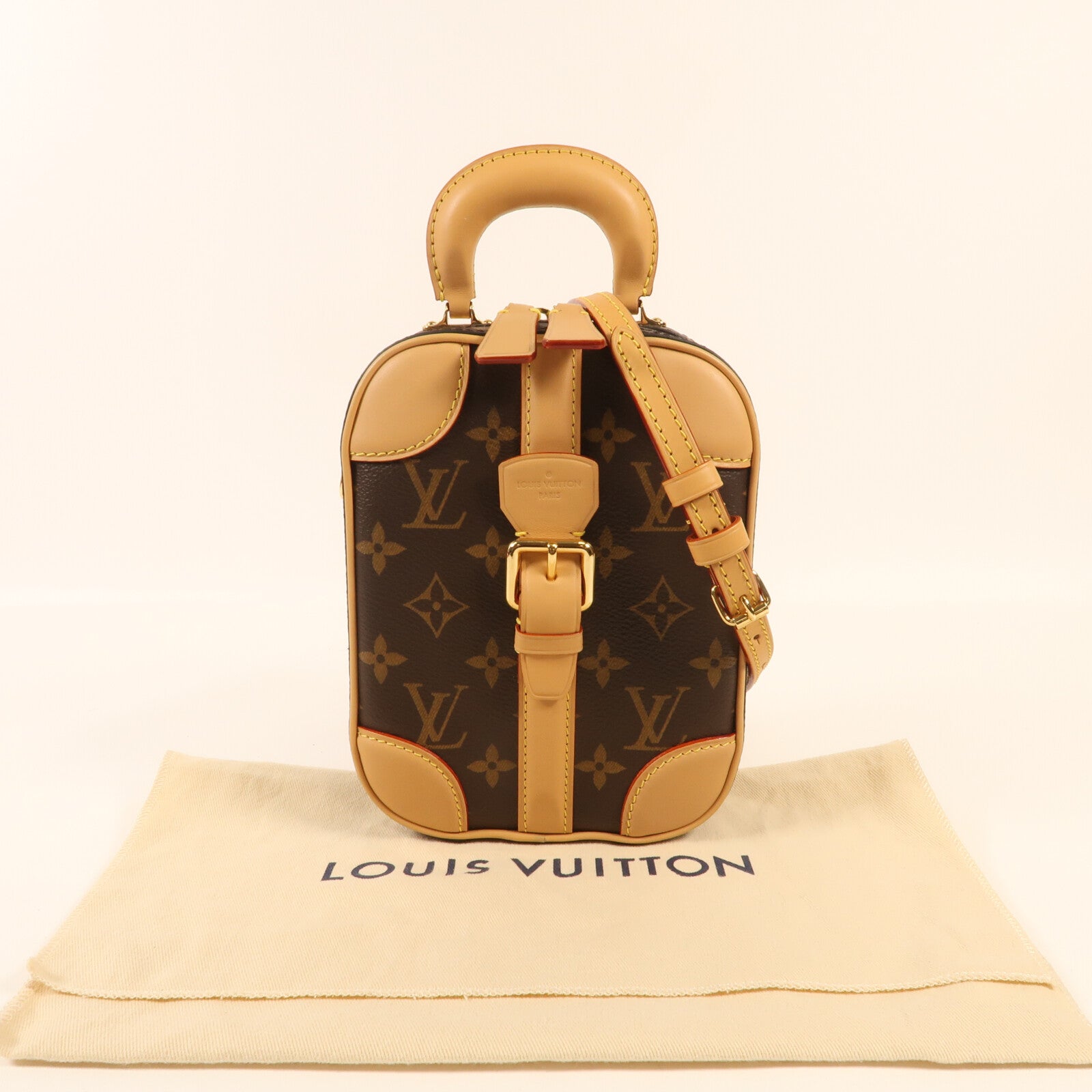 LOUIS VUITTON Monogram Valisette Vertical金扣手挽肩背兩用袋棕色