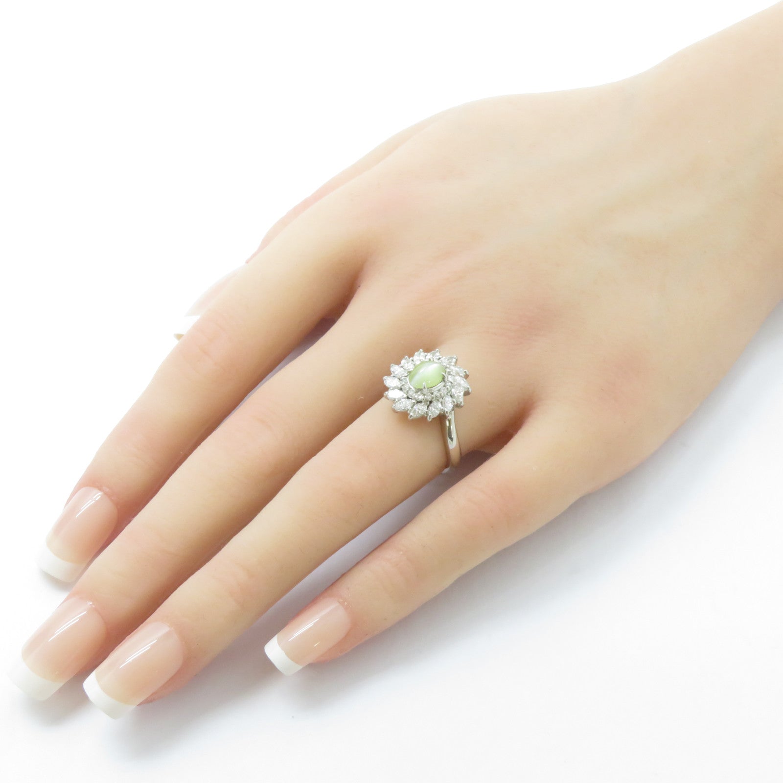 JEWELRY PT900鉑金Cat's Eye Ring 1.27ct貓眼石/1.102ct鑽石戒指US#6