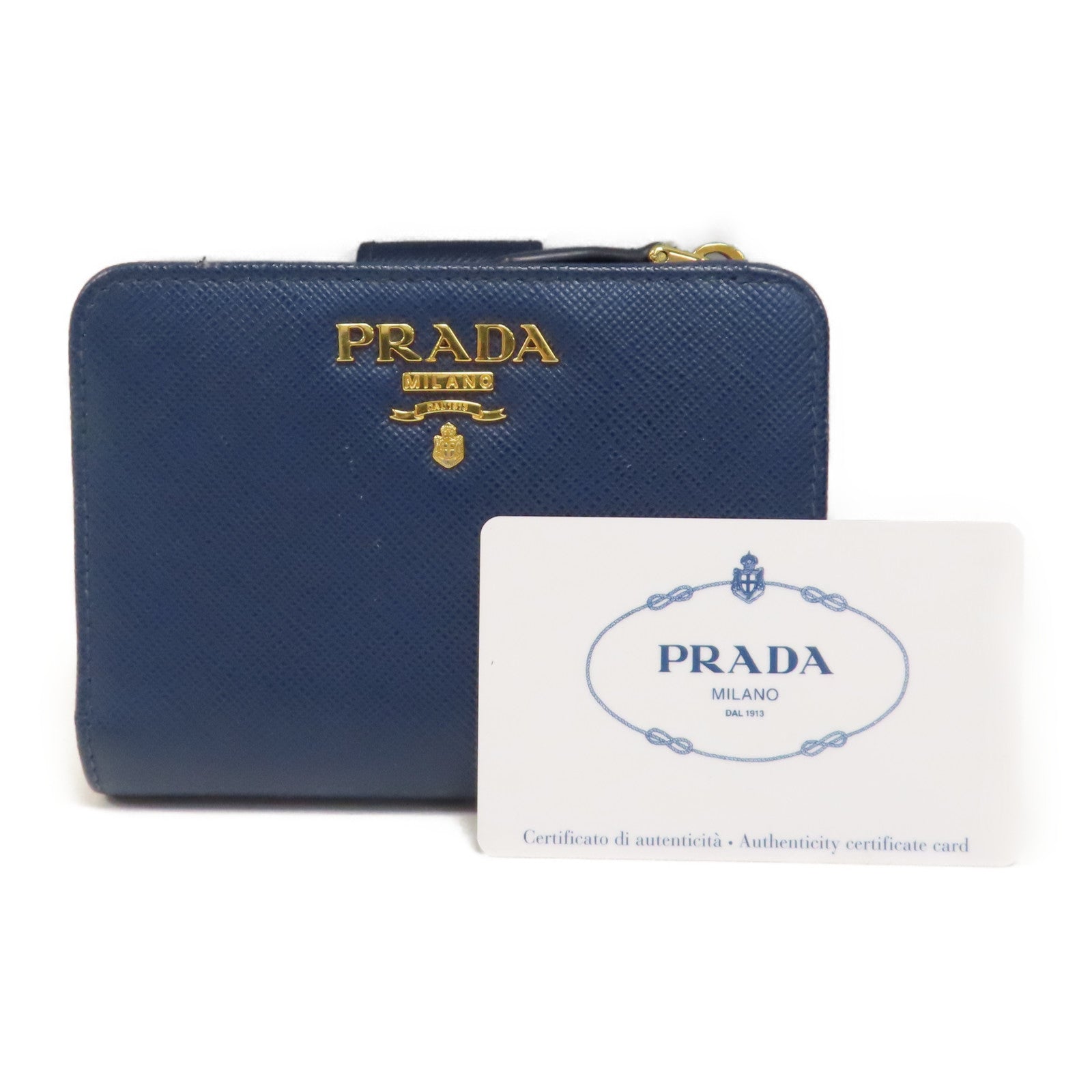 PRADA 【激減優惠】牛皮皮革Wallet金扣錢包藍色