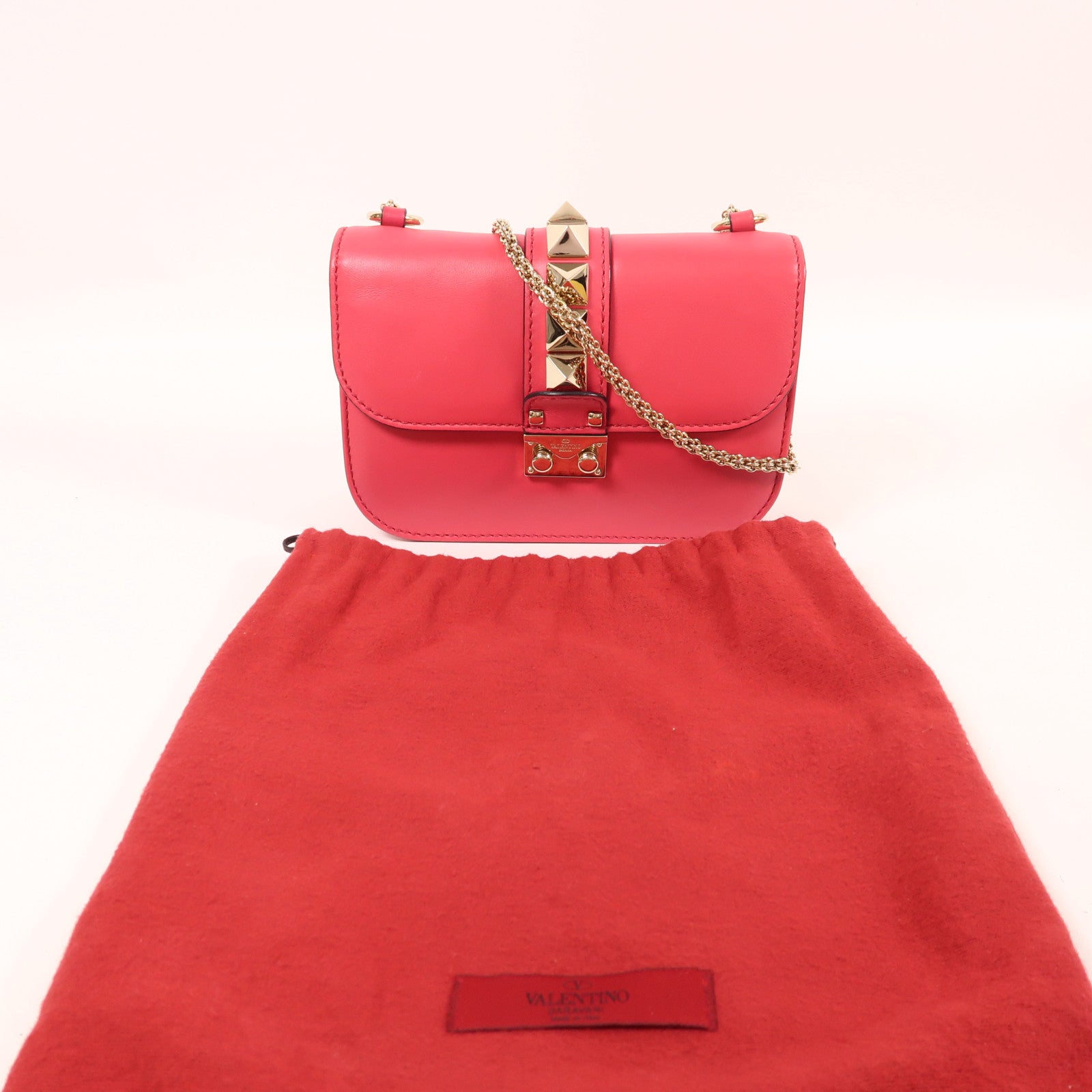 Valentino 皮革Chain Shoulder金扣鏈帶肩背袋