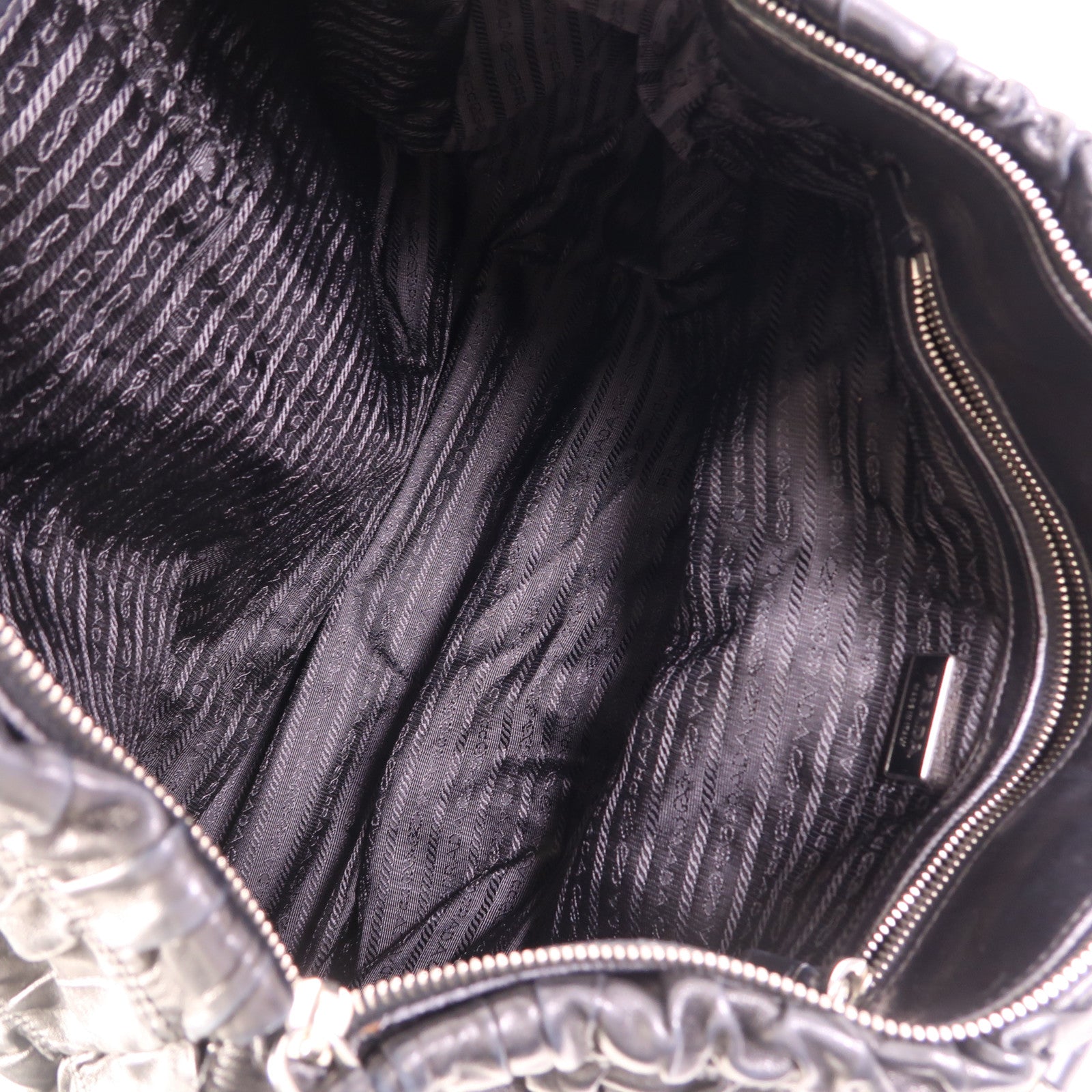 PRADA SHW Hand Bag Lambskin Leather Black