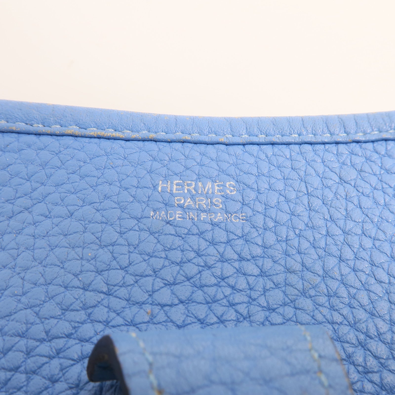 HERMES PHW Evelyne PM Shoulder Bag Taurillon Clemence Leather Bleu Paradis