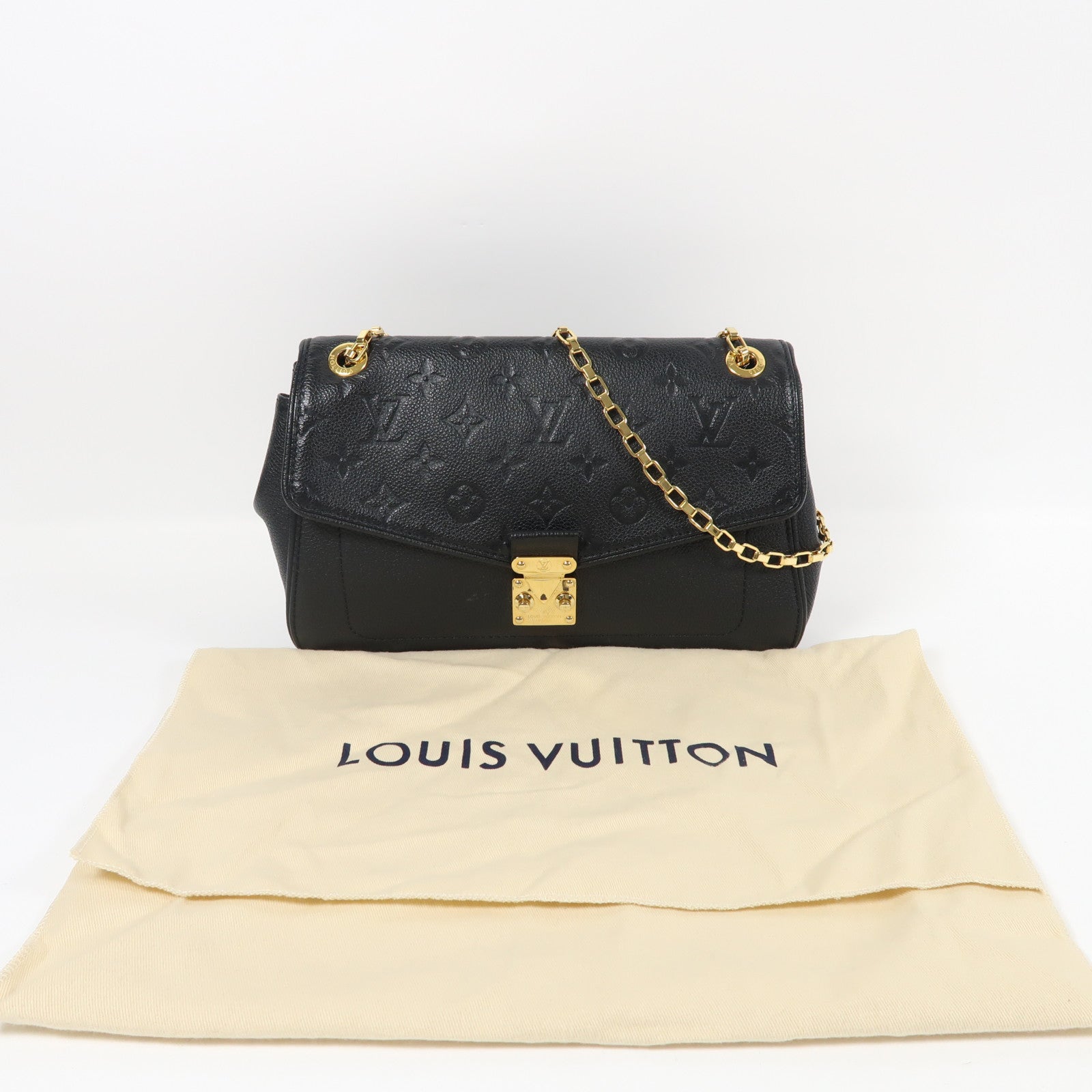 LOUIS VUITTON Monogram Empreinte Saint Germain PM金扣鏈帶肩背袋黑色