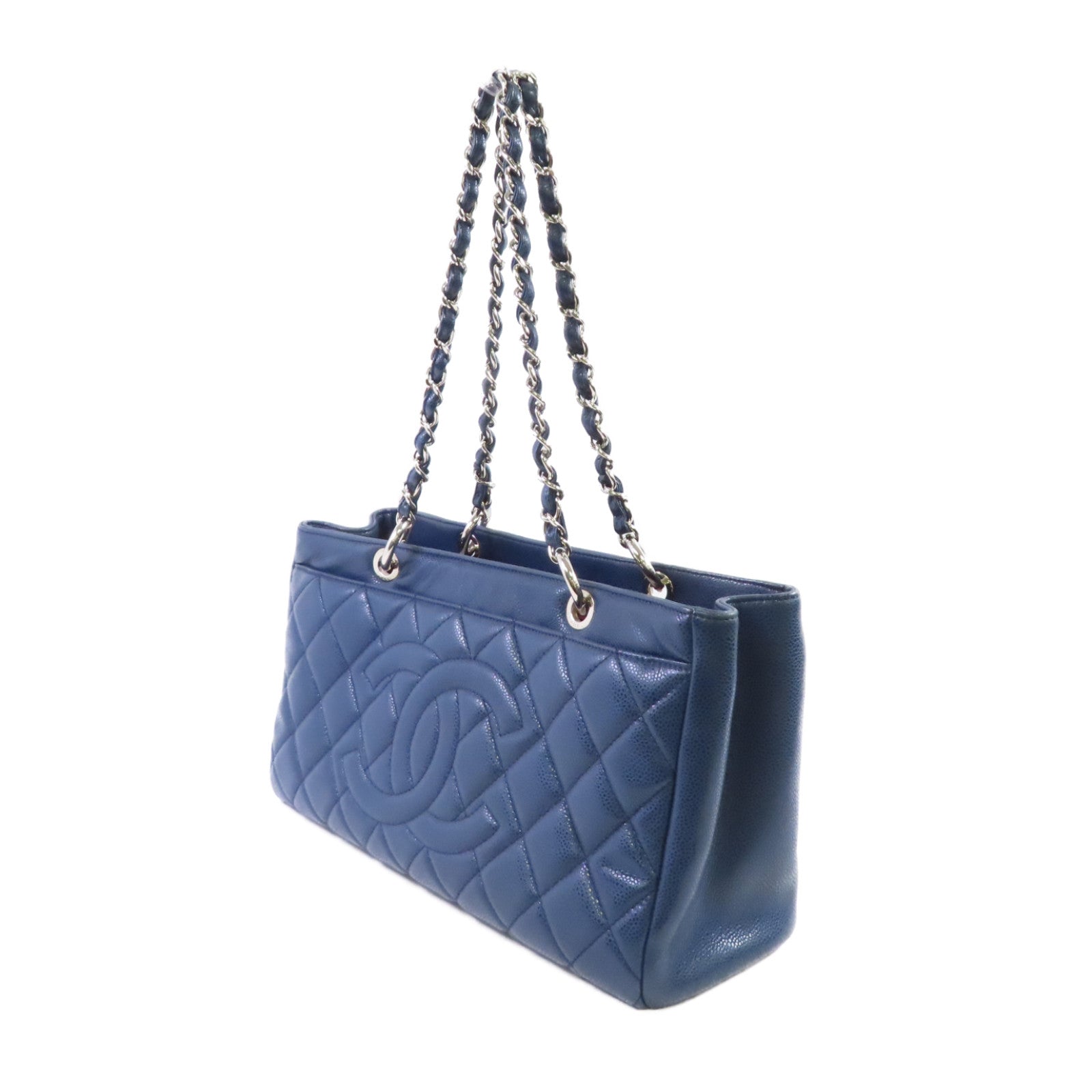 CHANEL 【激減優惠】菱格牛皮皮革Chain Shoulder Bag銀扣鏈帶肩背袋寶藍色